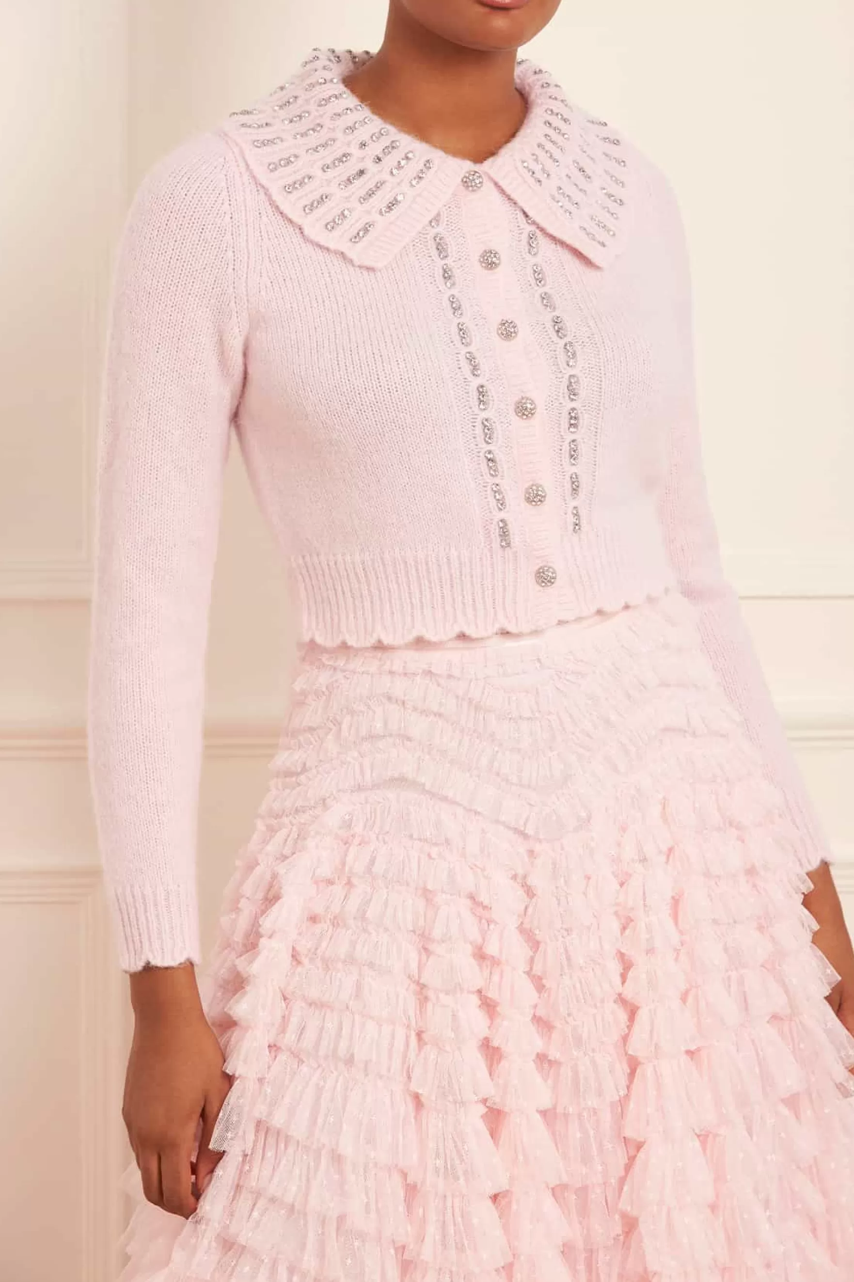 Needle & Thread All-Womenswear | Knitwear>Embellished Collar Short Cardigan Pink