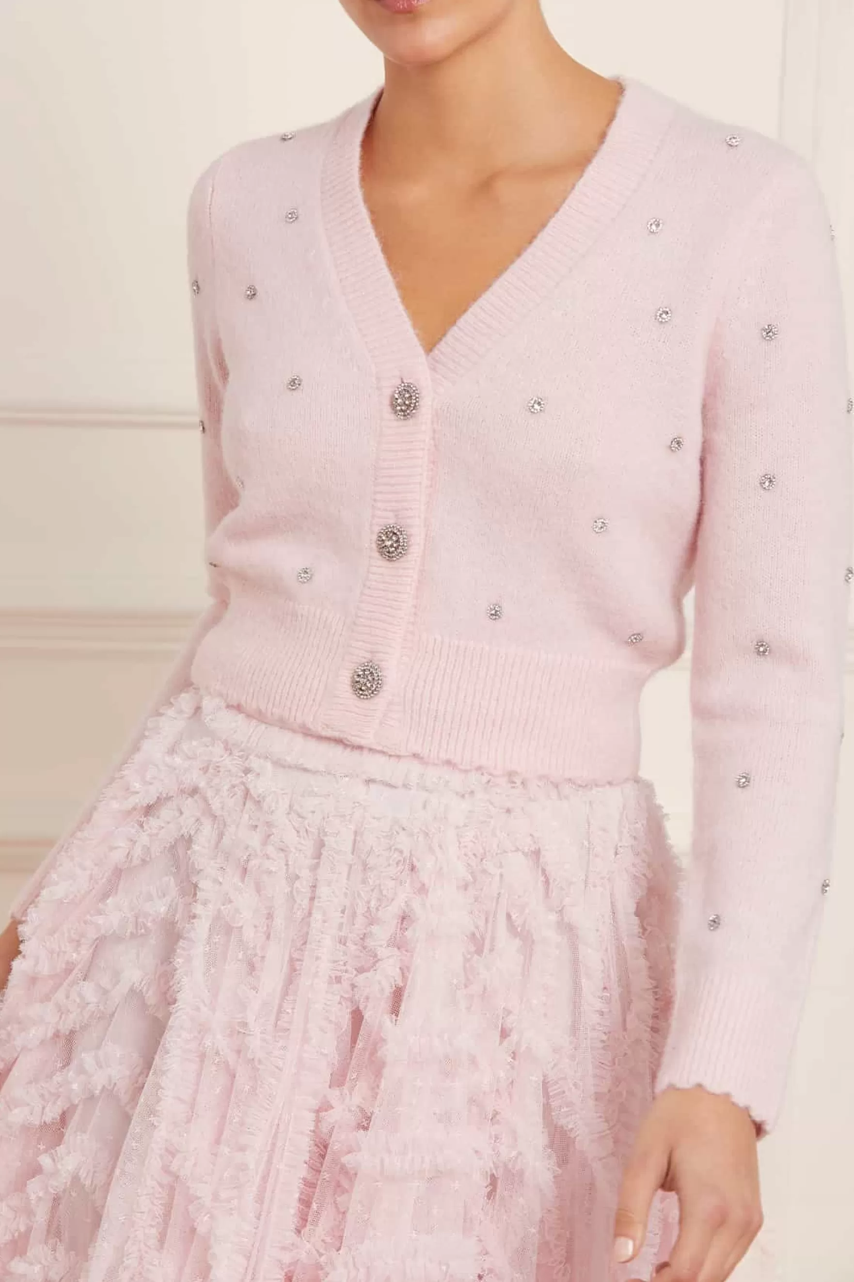 Needle & Thread Knitwear>Embellished Crop Cardigan Pink