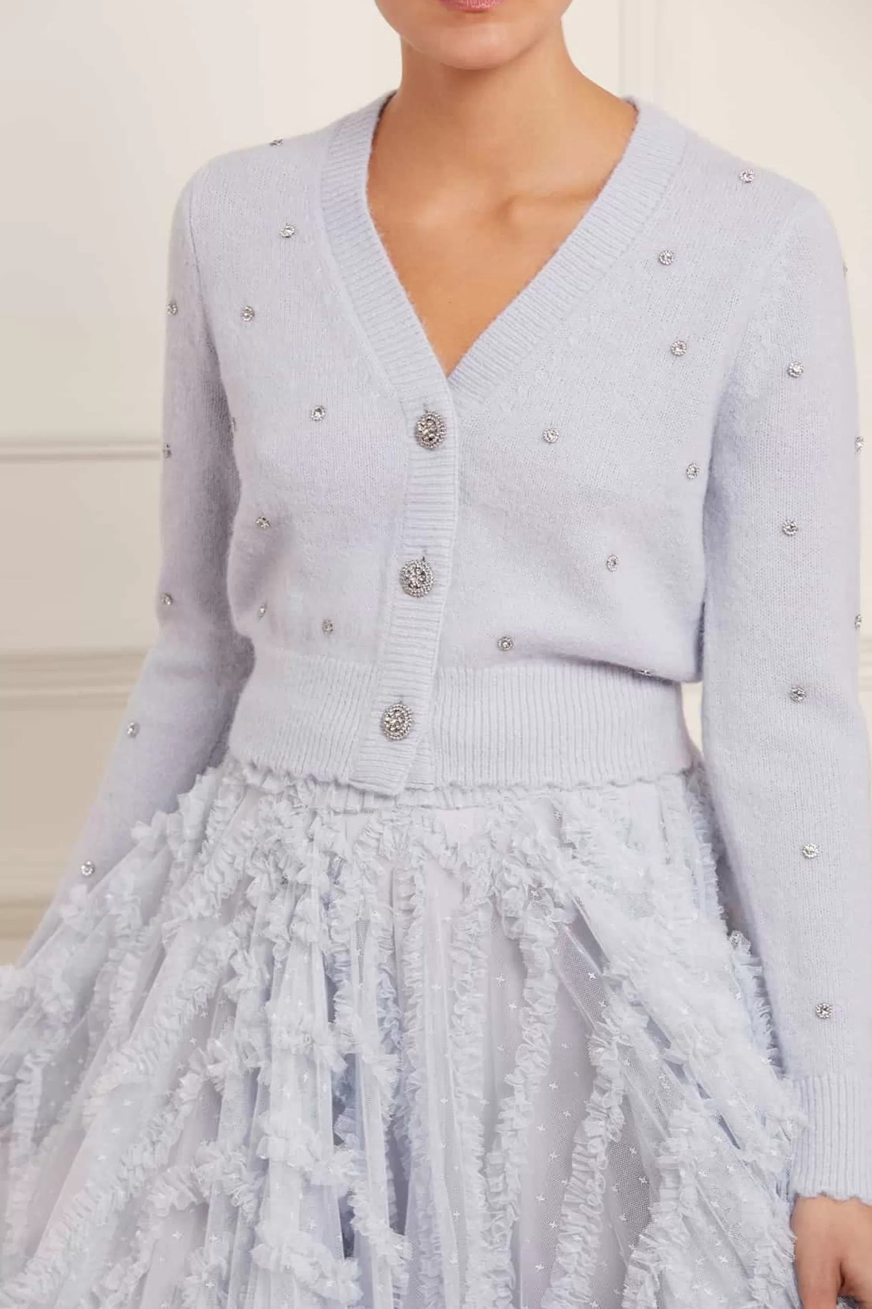 Needle & Thread Knitwear>Embellished Crop Cardigan Blue
