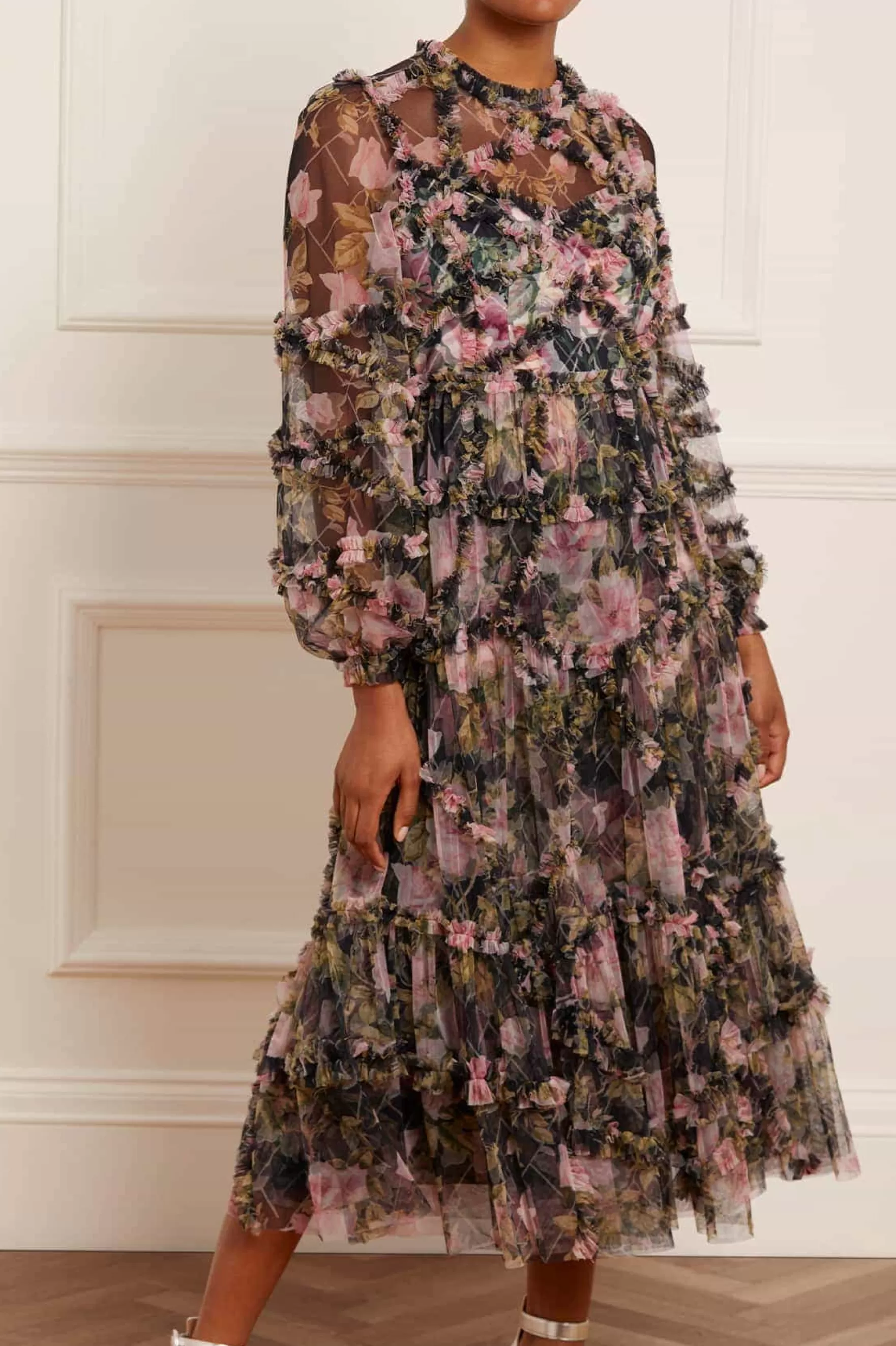 Needle & Thread Wedding Guest | Mother of the Bride>English Rose Diamond Ruffle Ballerina Dress Black