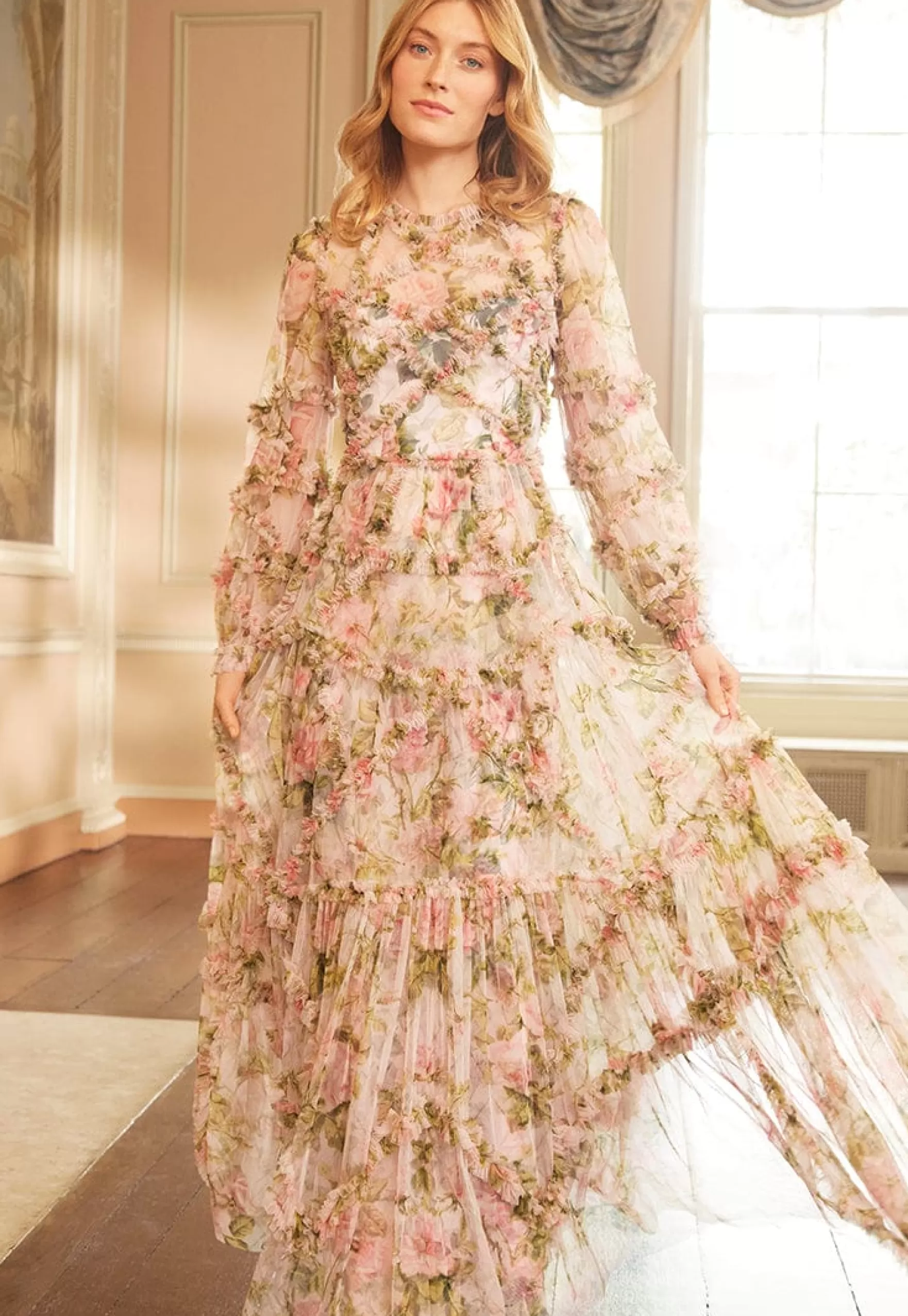 Needle & Thread Wedding Guest | Mother of the Bride>English Rose Diamond Ruffle Gown Pink