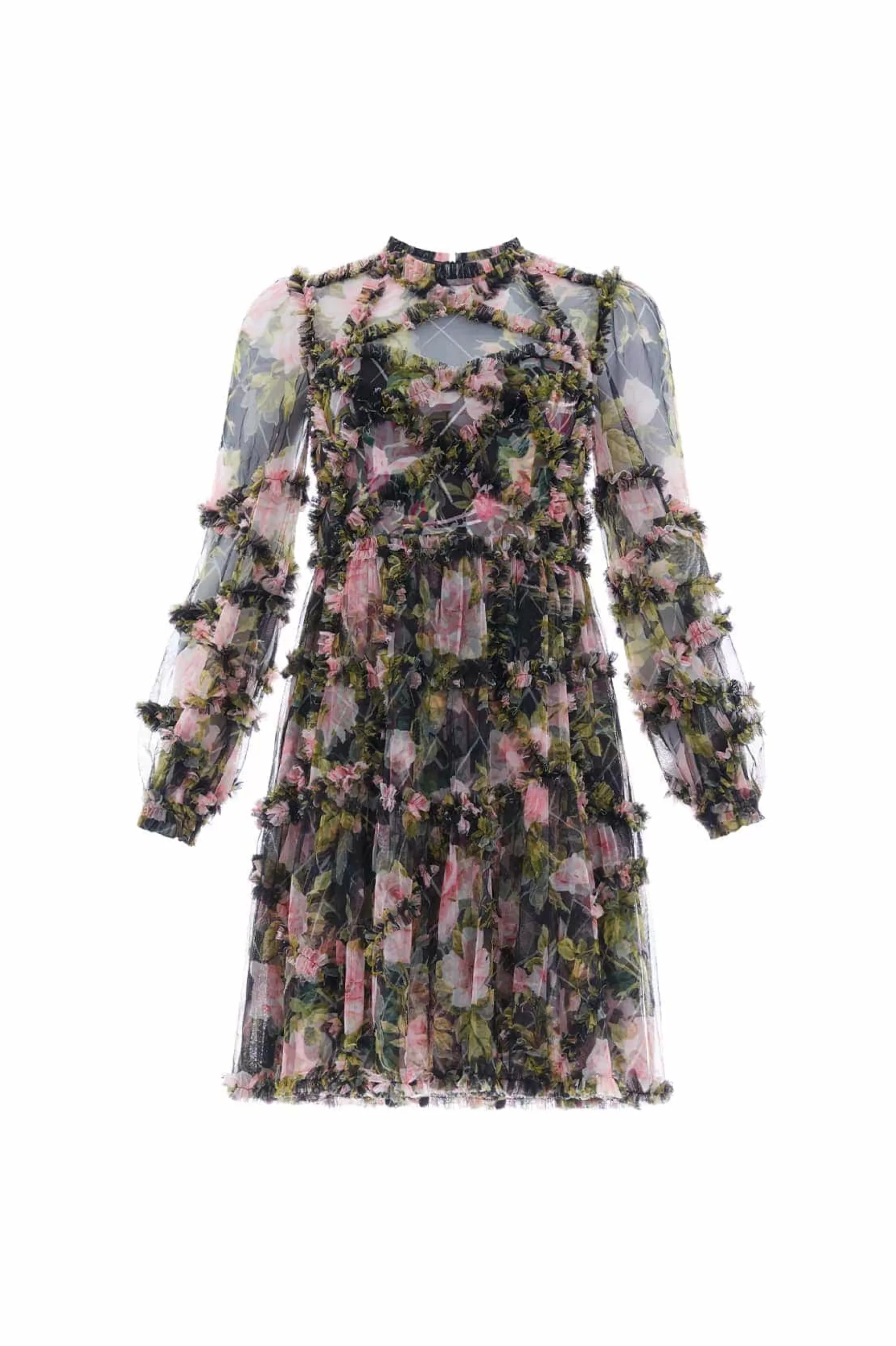 Needle & Thread Wedding Guest | Mummy & Me>English Rose Diamond Ruffle Mini Dress Black
