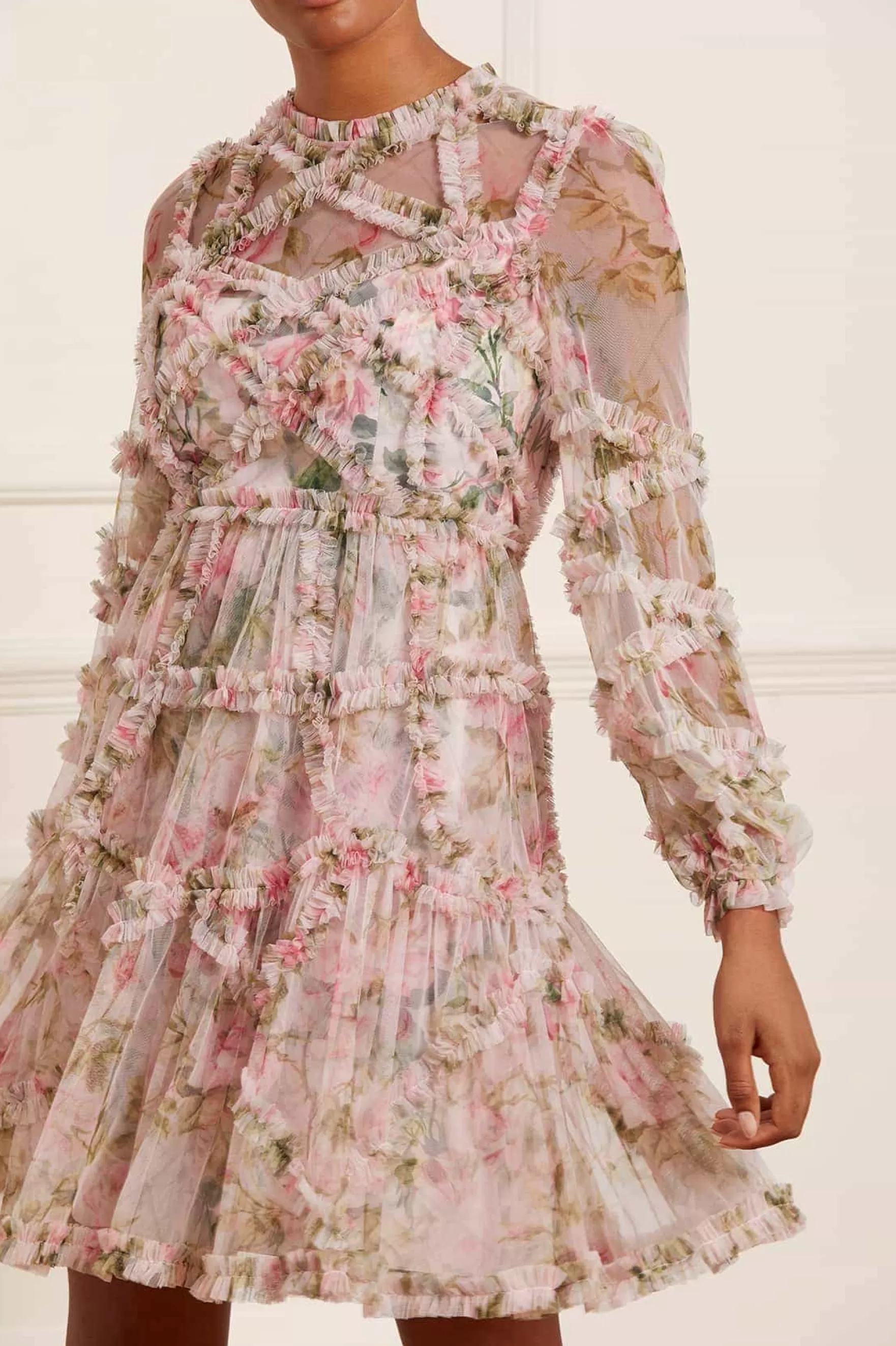 Needle & Thread Wedding Guest | Mummy & Me>English Rose Diamond Ruffle Mini Dress Pink