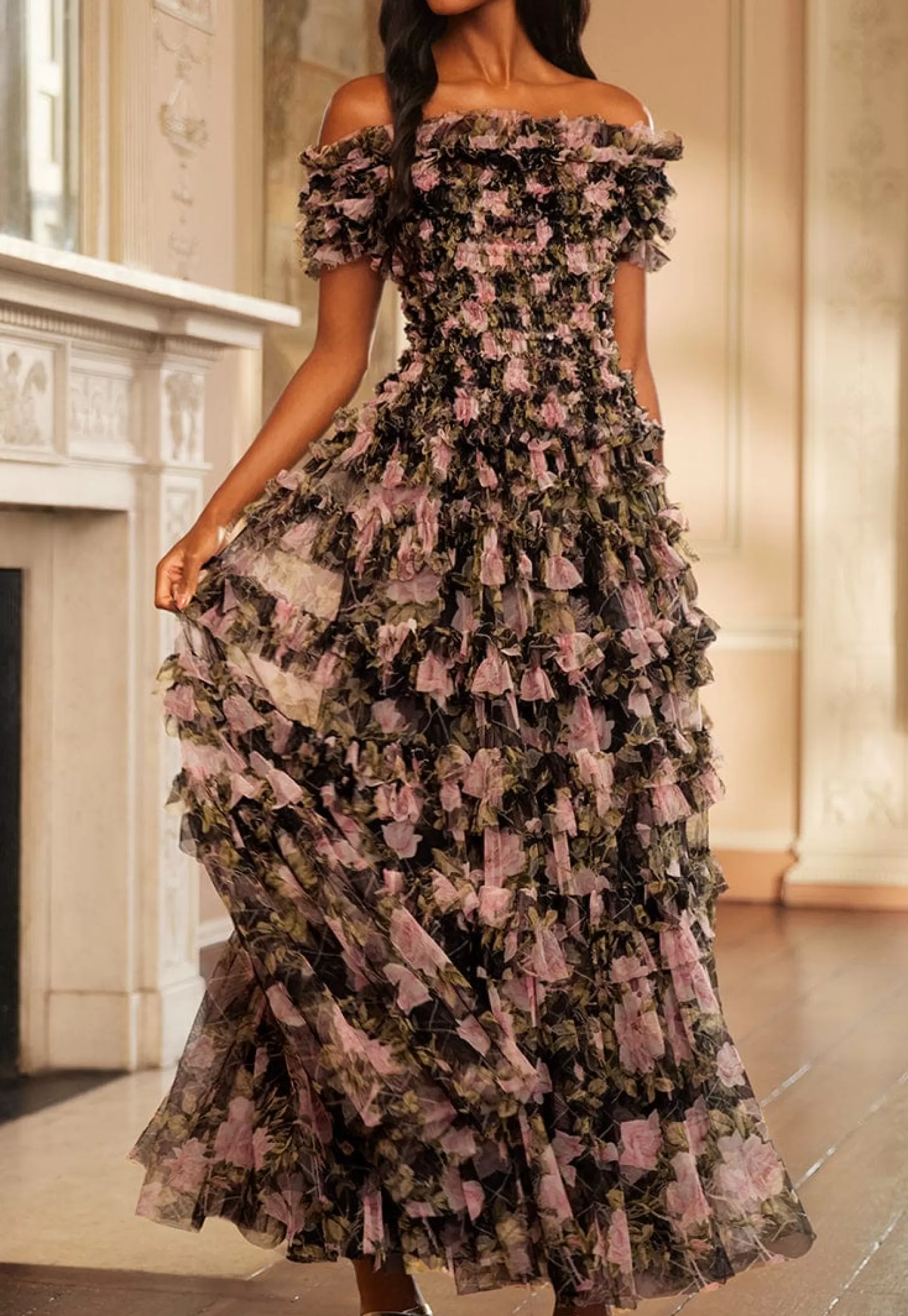 Needle & Thread Mother of the Bride | Evening Dresses>English Rose Lisette Off Shoulder Gown Black