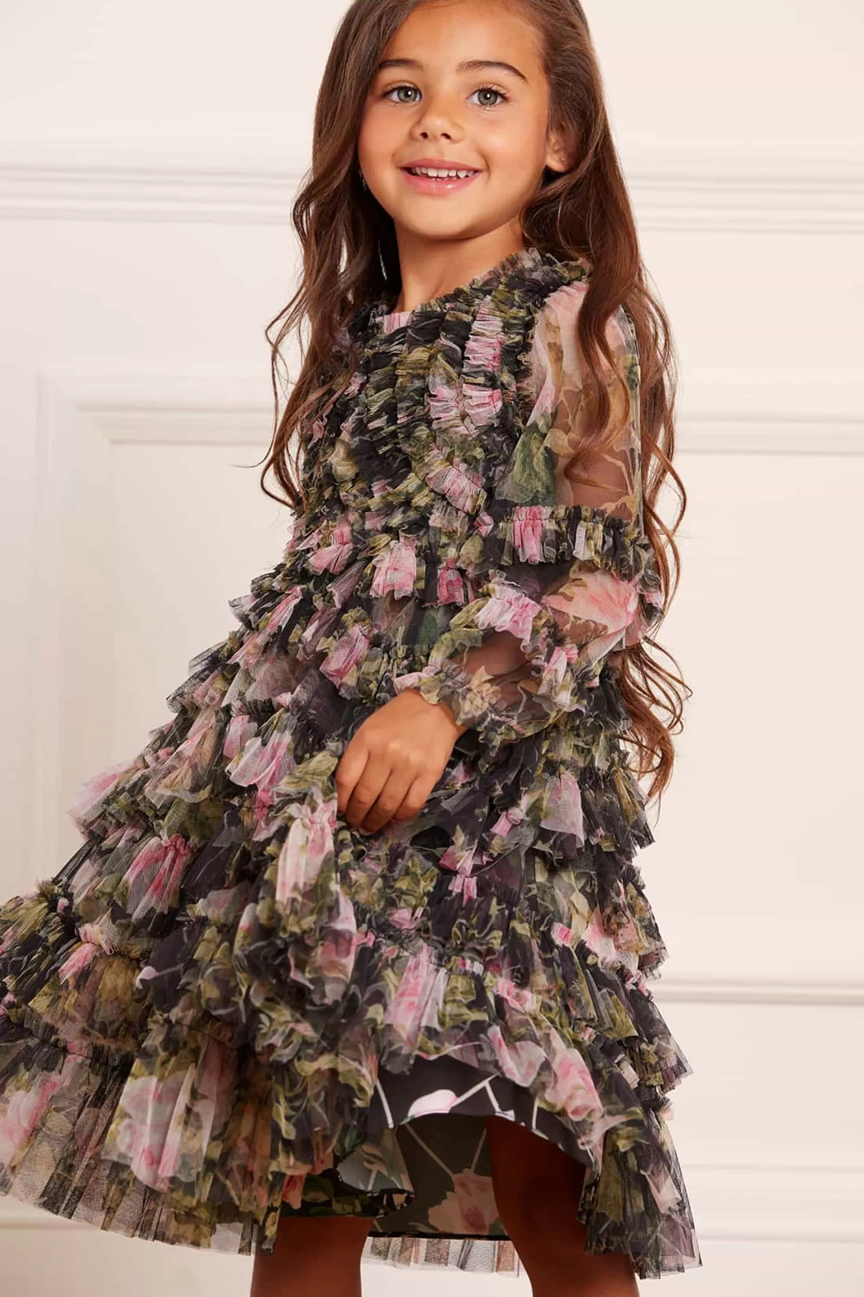 Needle & Thread Printed Dresses | Responsibly Sourced>English Rose Ruffle Kids Dress Black