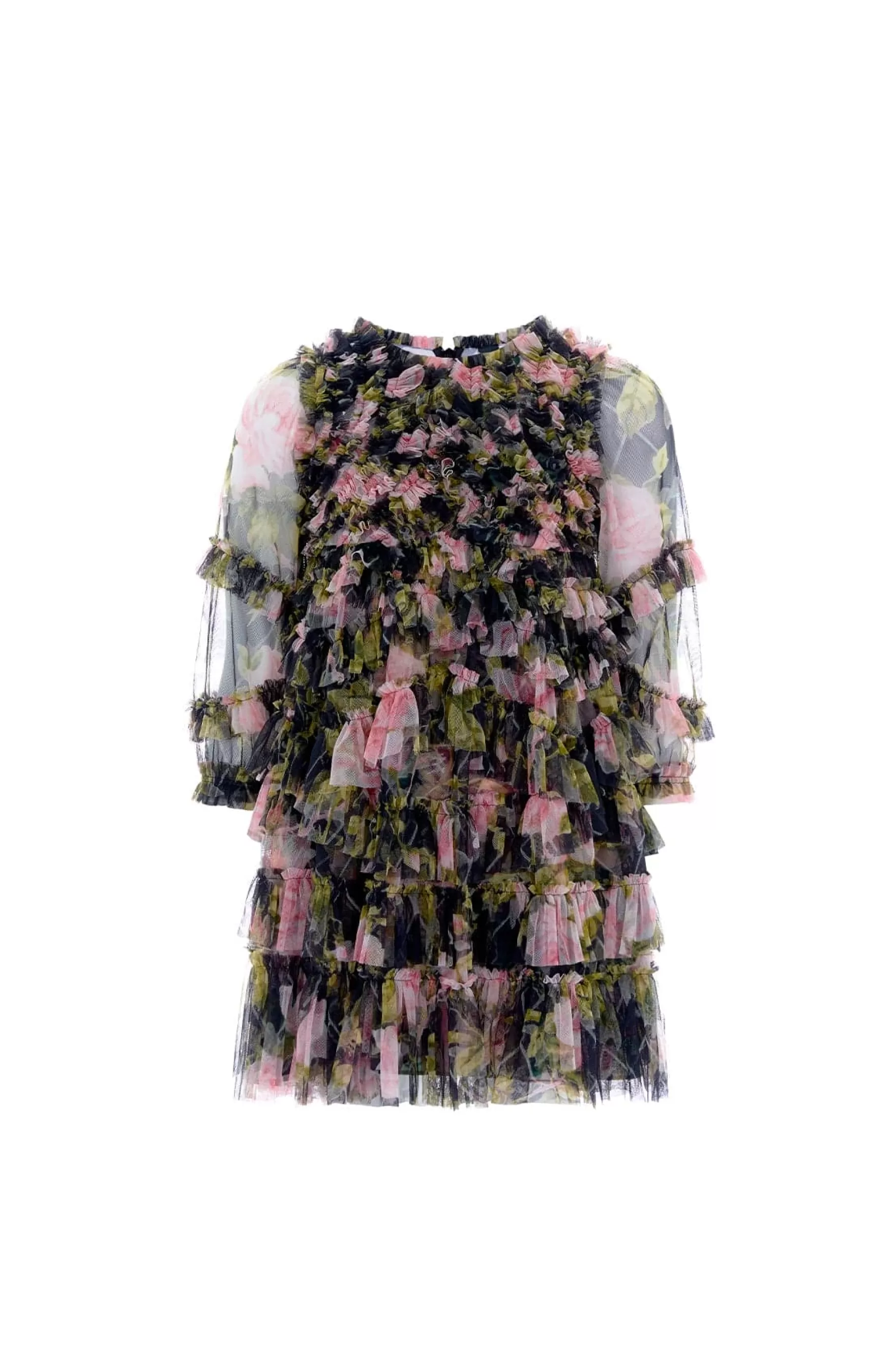 Needle & Thread Printed Dresses | Responsibly Sourced>English Rose Ruffle Kids Dress Black