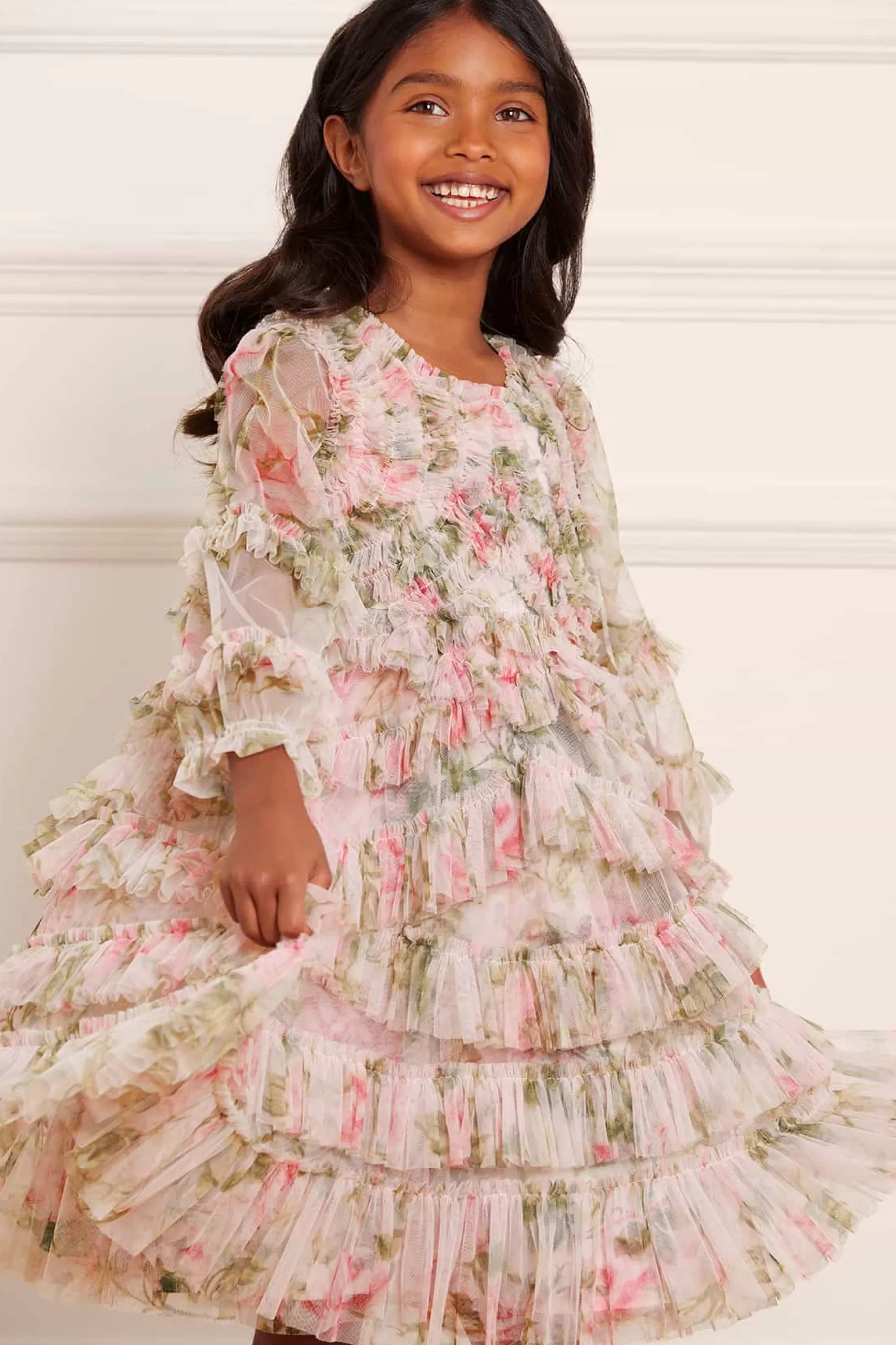 Needle & Thread Printed Dresses | Responsibly Sourced>English Rose Ruffle Kids Dress Pink