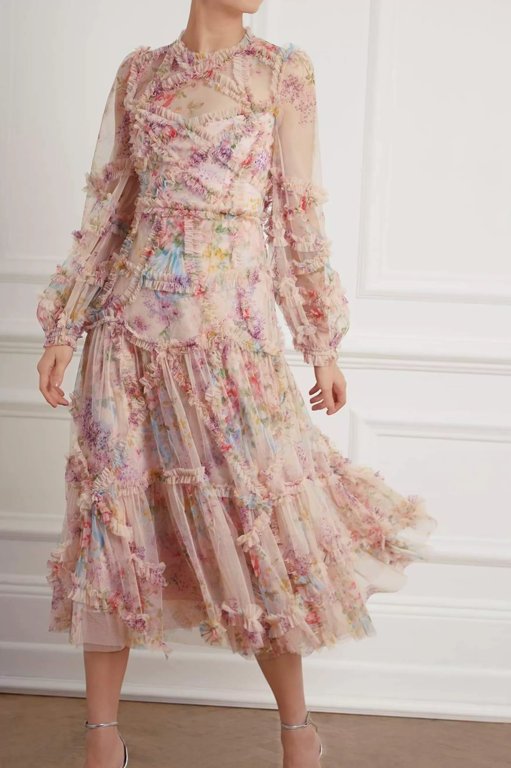 Needle & Thread Wedding Guest | Day Dresses>Floral Diamond Ruffle Ballerina Dress Multi
