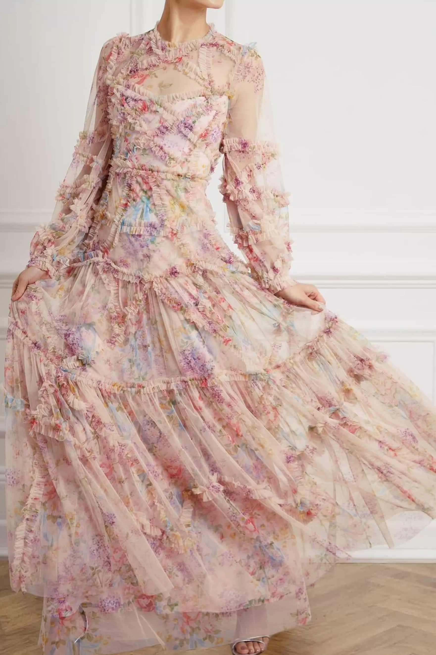 Needle & Thread Mother of the Bride | Printed Dresses>Floral Diamond Ruffle Gown Multi