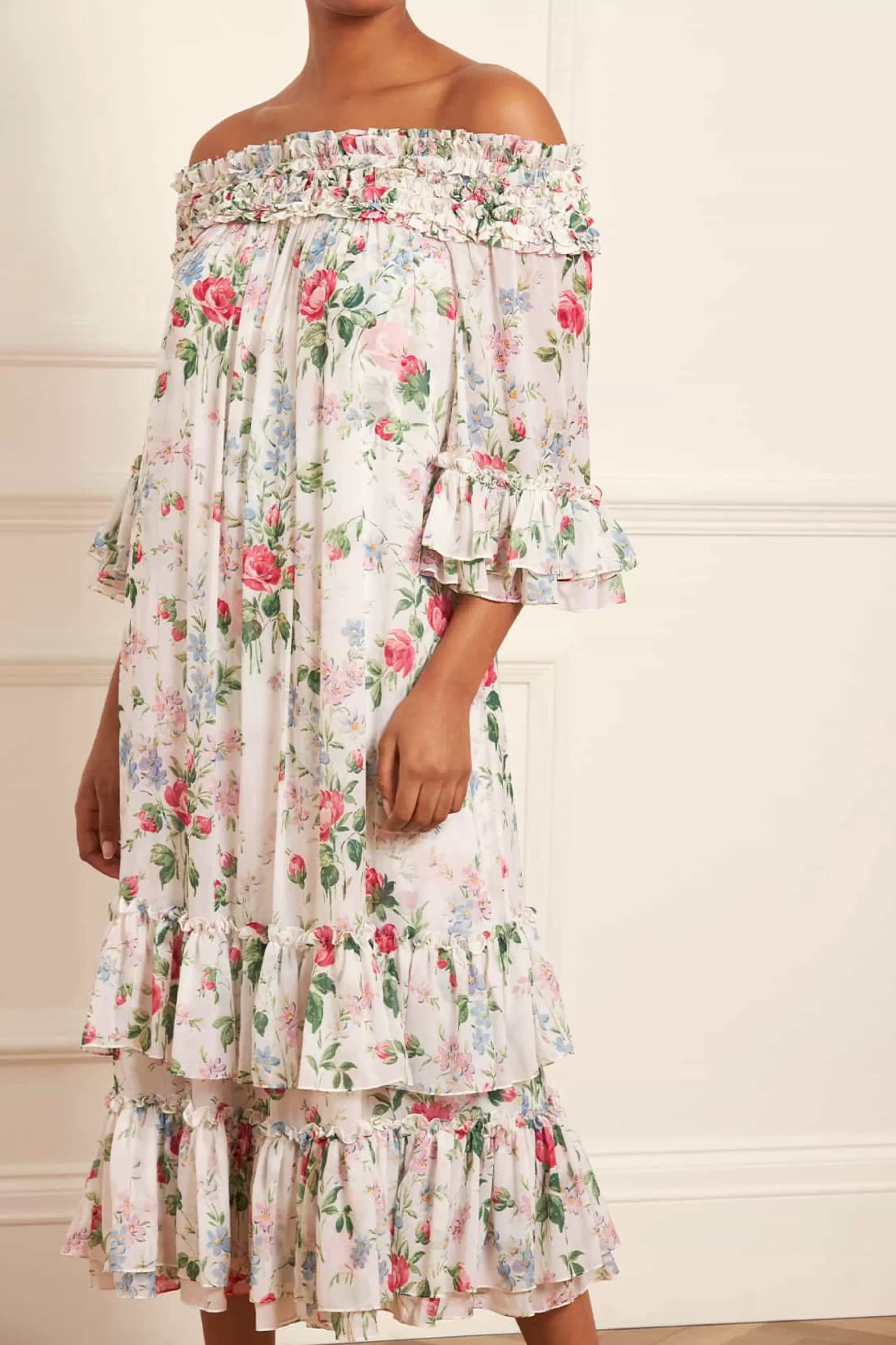 Needle & Thread Wedding Guest | Plus Size>Floral Fantasy Chiffon Off-Shoulder Ankle Gown Multi