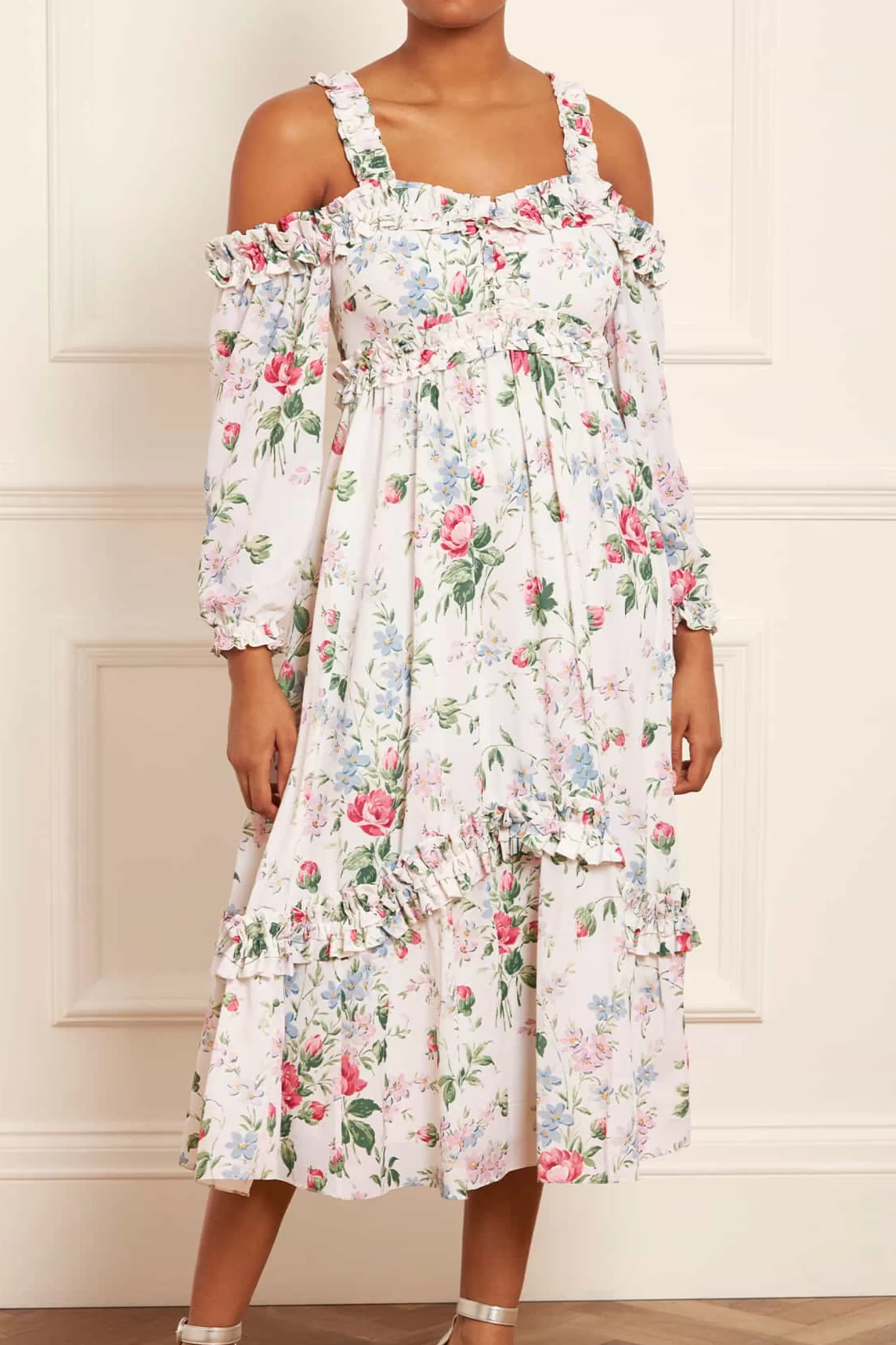 Needle & Thread Wedding Guest | Day Dresses>Floral Fantasy Crepe Off-Shoulder Ballerina Dress Multi