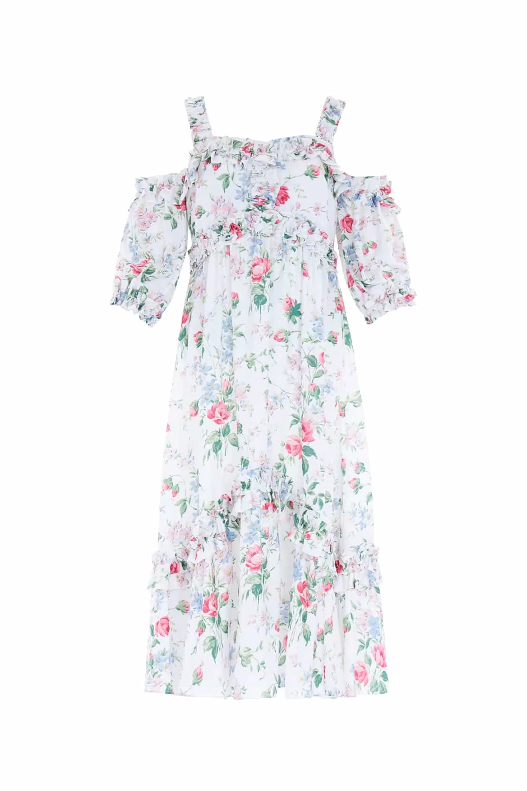 Needle & Thread Wedding Guest | Day Dresses>Floral Fantasy Crepe Off-Shoulder Ballerina Dress Multi