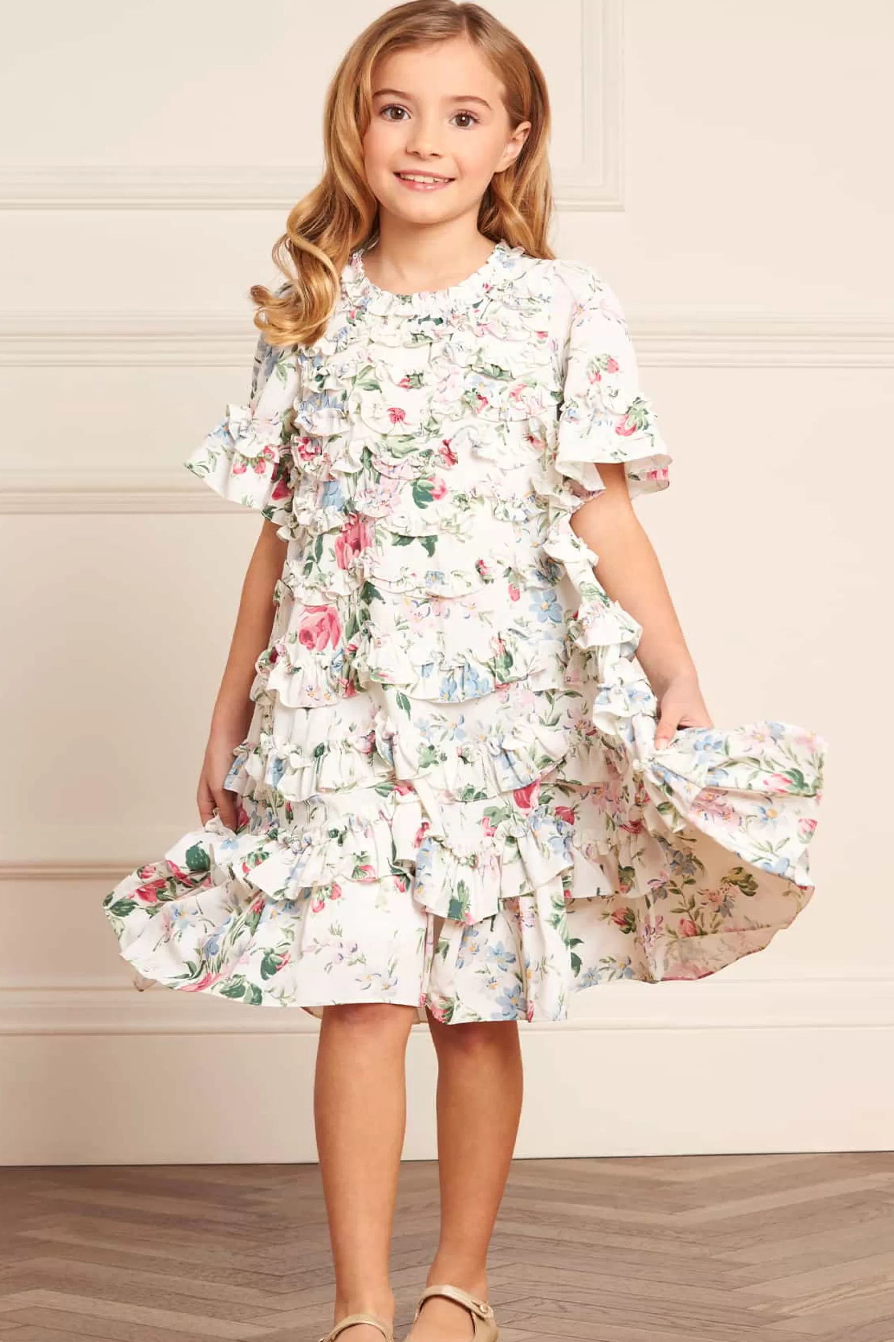 Needle & Thread Printed Dresses | Mummy & Me>Floral Fantasy Crepe Short Sleeve Kids Dress Multi
