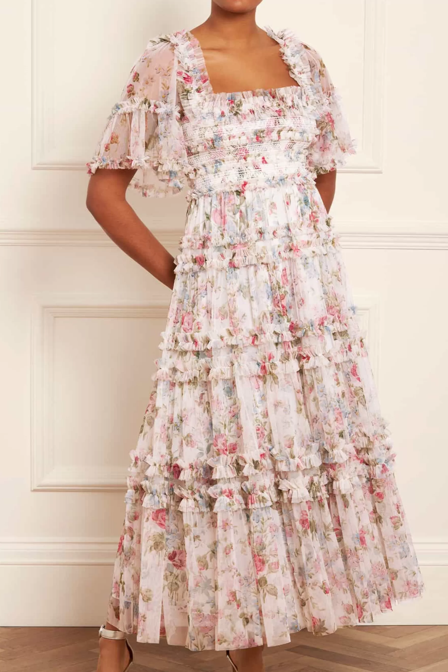 Needle & Thread Mummy & Me | Mummy & Me>Floral Fantasy Peaches Smocked Ankle Gown Multi