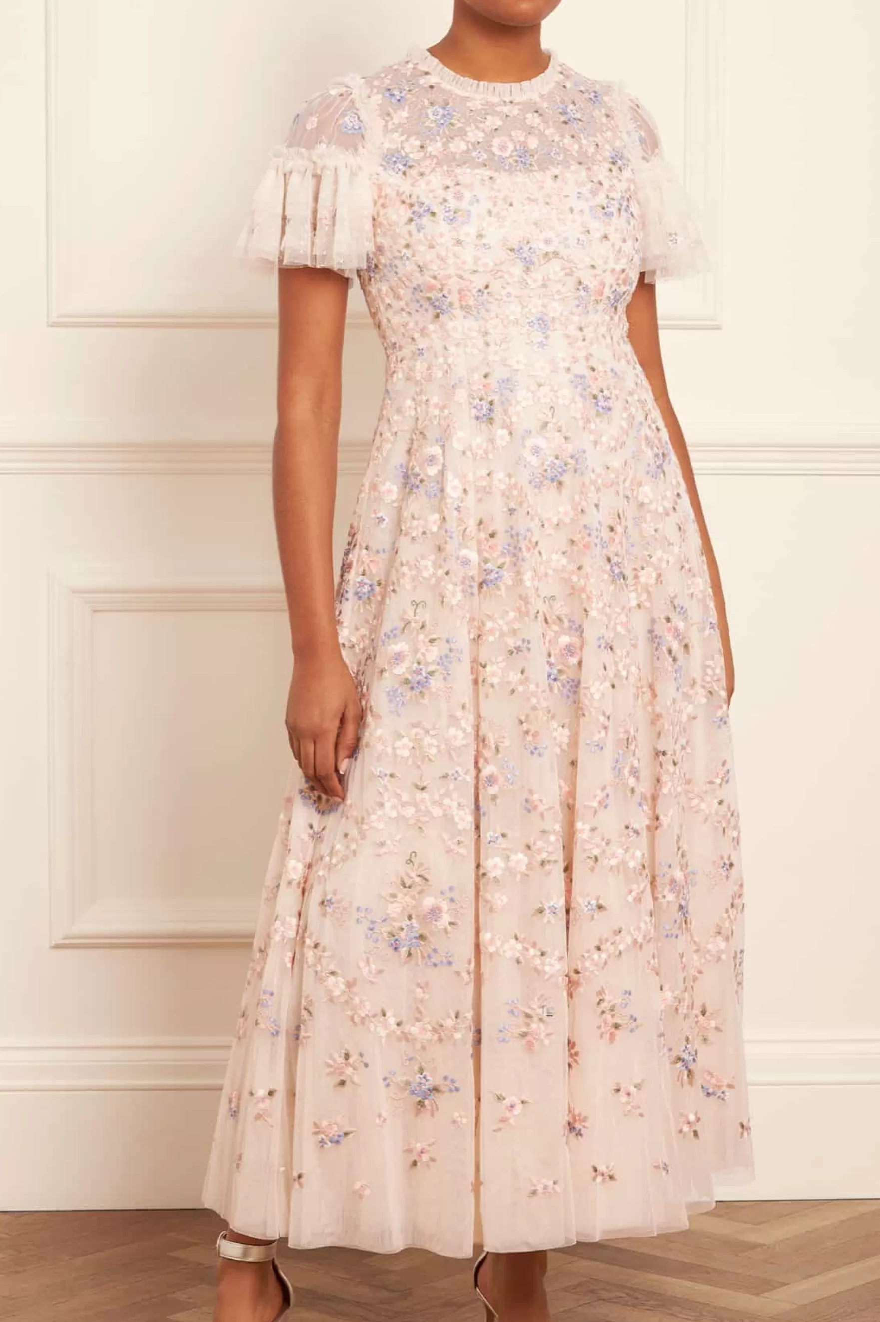 Needle & Thread Embroidered Dresses | Responsibly Sourced>Floral Waltz Ankle Gown Champagne
