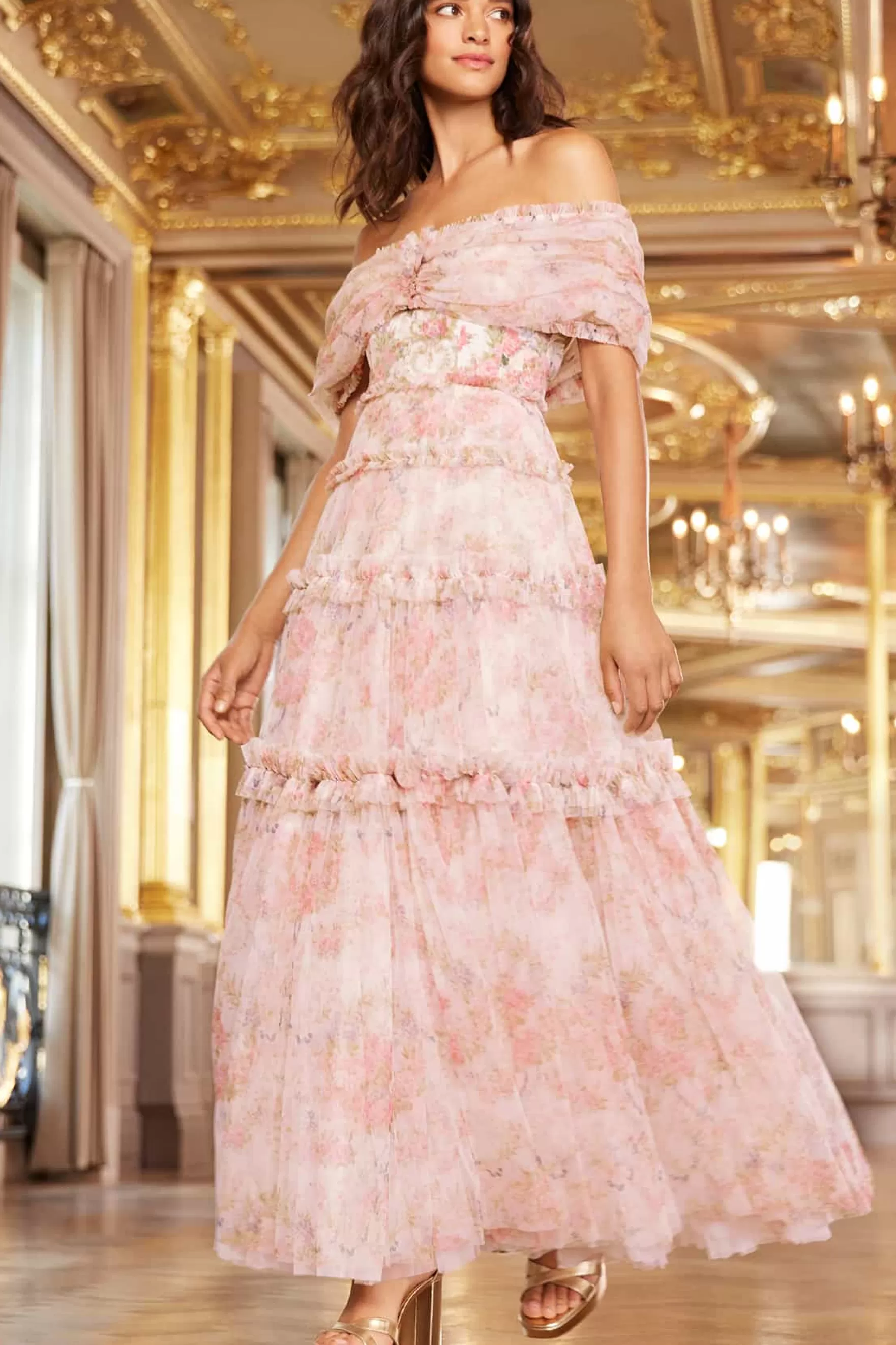 Needle & Thread Mother of the Bride | Evening Dresses>Floral Wreath Grace Off-Shoulder Gown Multi