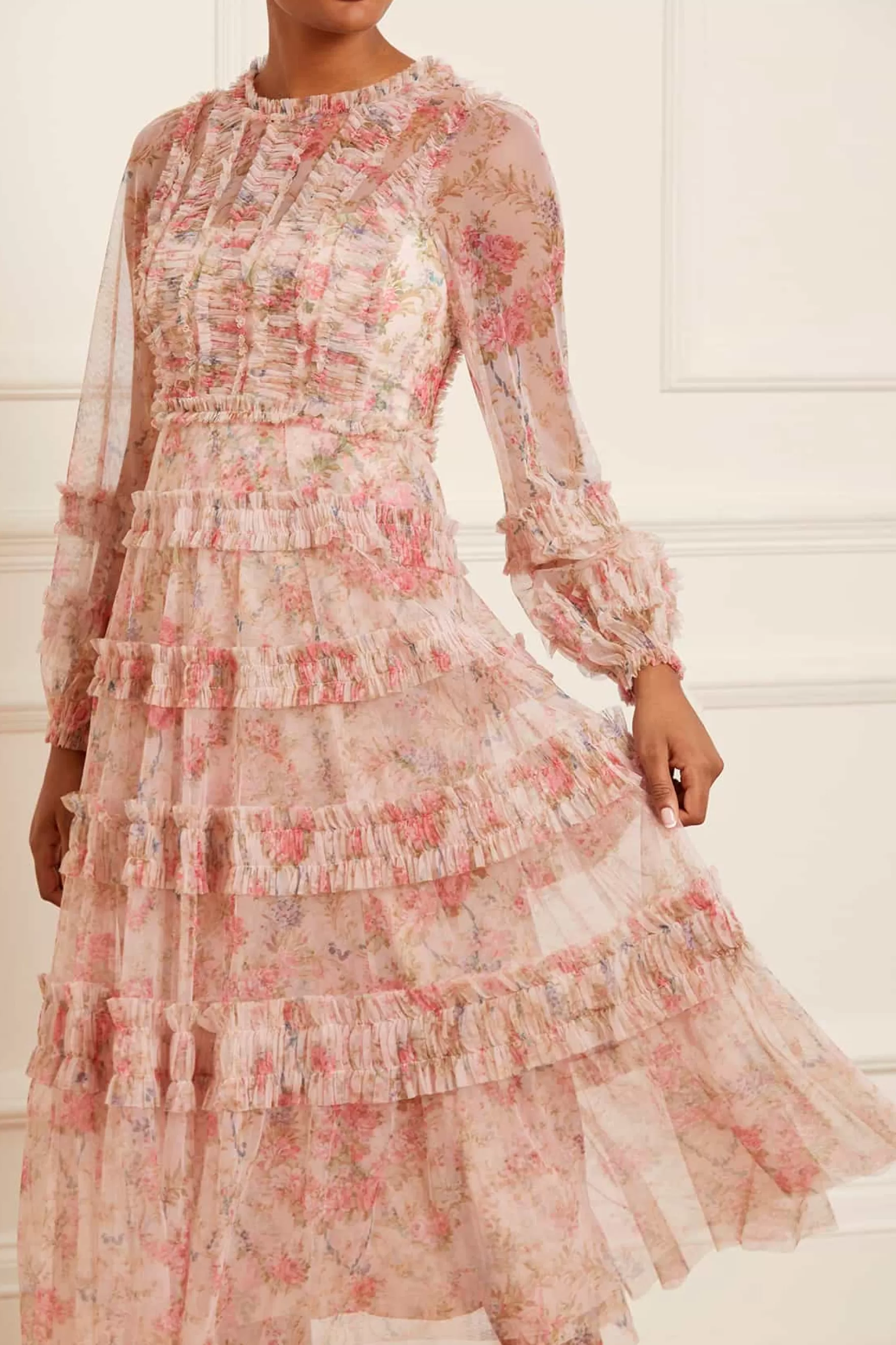 Needle & Thread Wedding Guest | Mother of the Bride>Floral Wreath Ruffle Ballerina Dress Pink