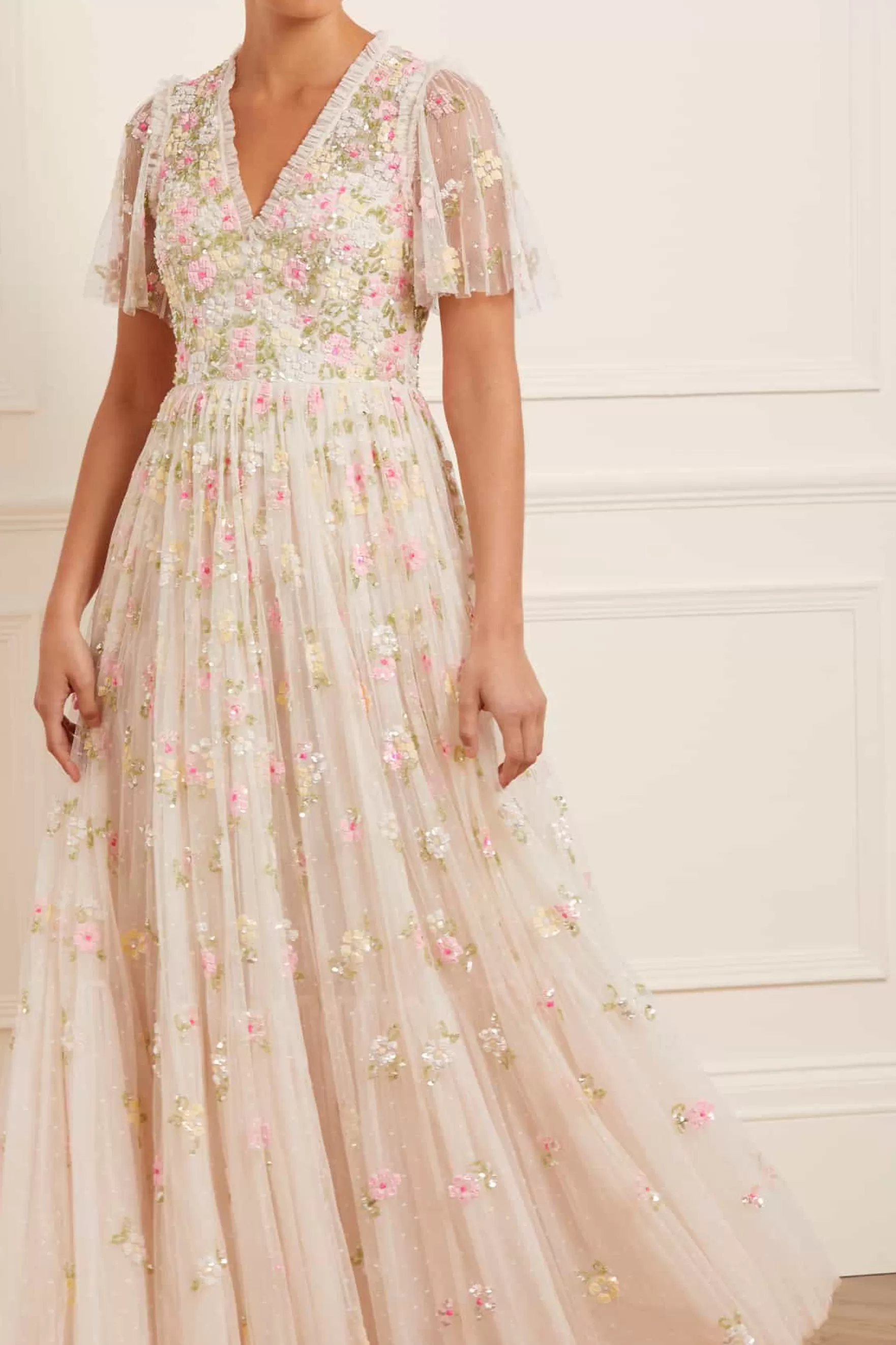 Needle & Thread Bridal | Evening Dresses>Freesia Shimmer V-Neck Gown Champagne