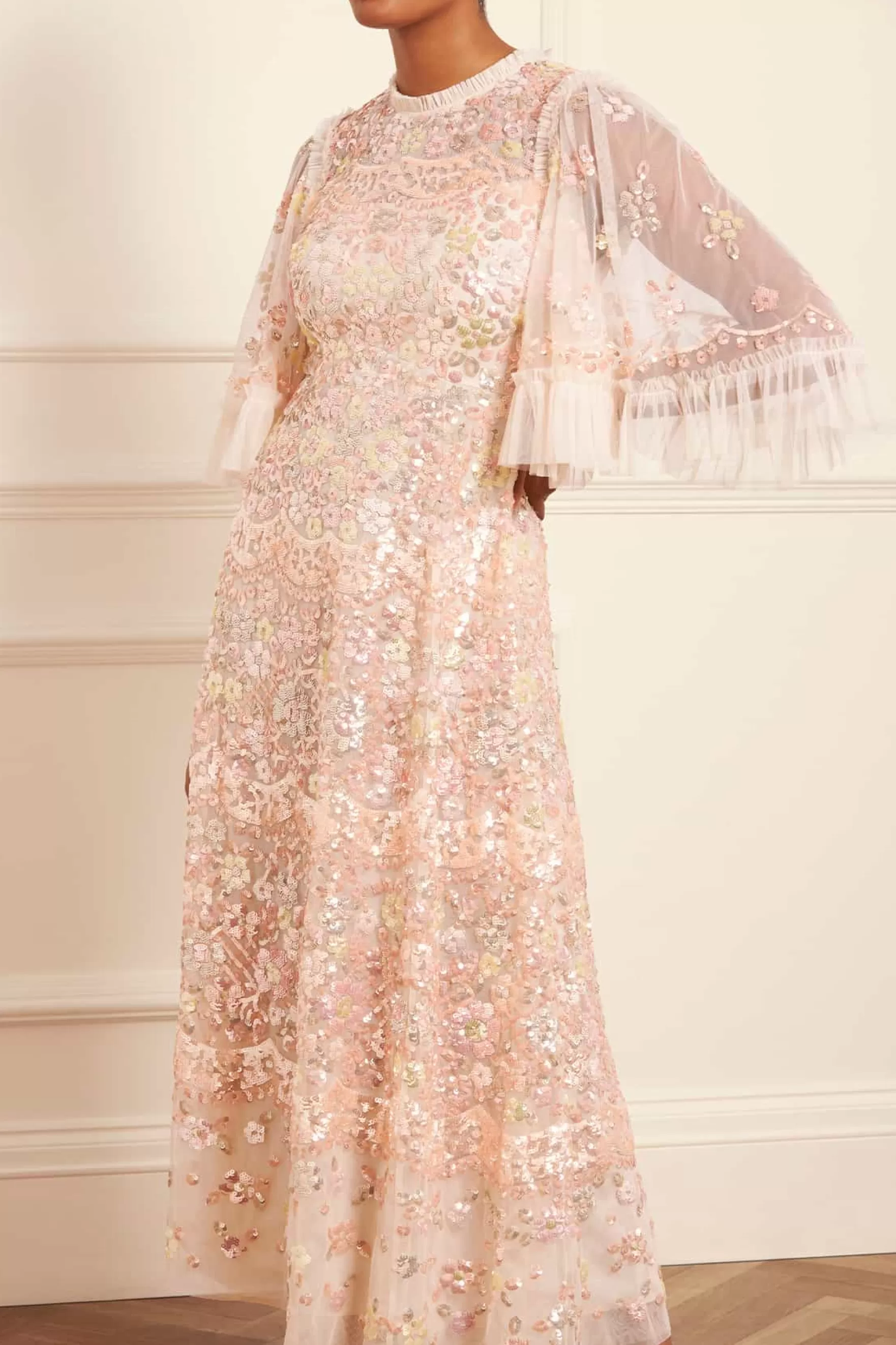Needle & Thread Plus Size | Flattering Fit>Garden Delight Gloss Ankle Gown Champagne