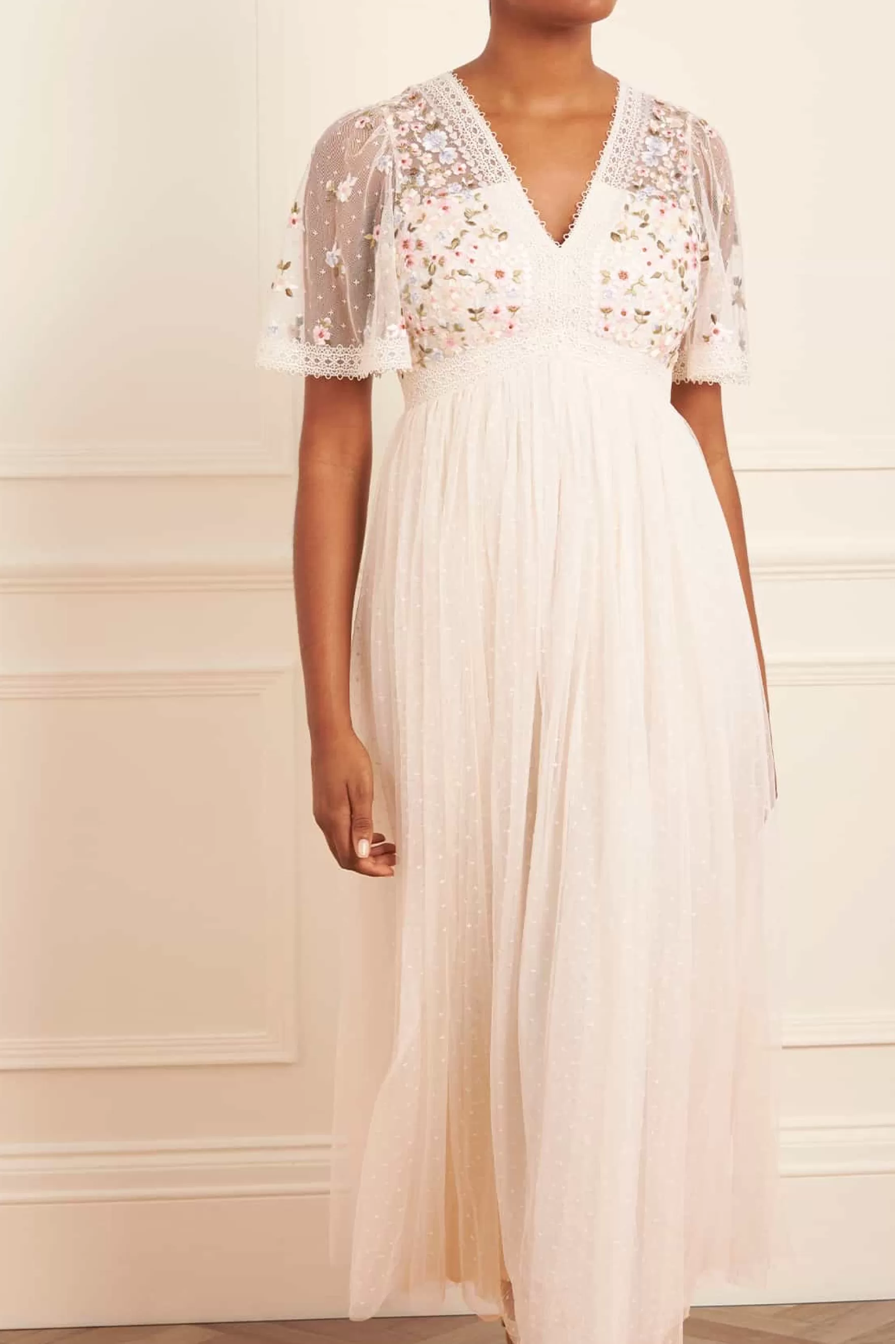 Needle & Thread All-Womenswear | Flattering Fit>Garland Ribbon Bodice Ankle Gown Champagne