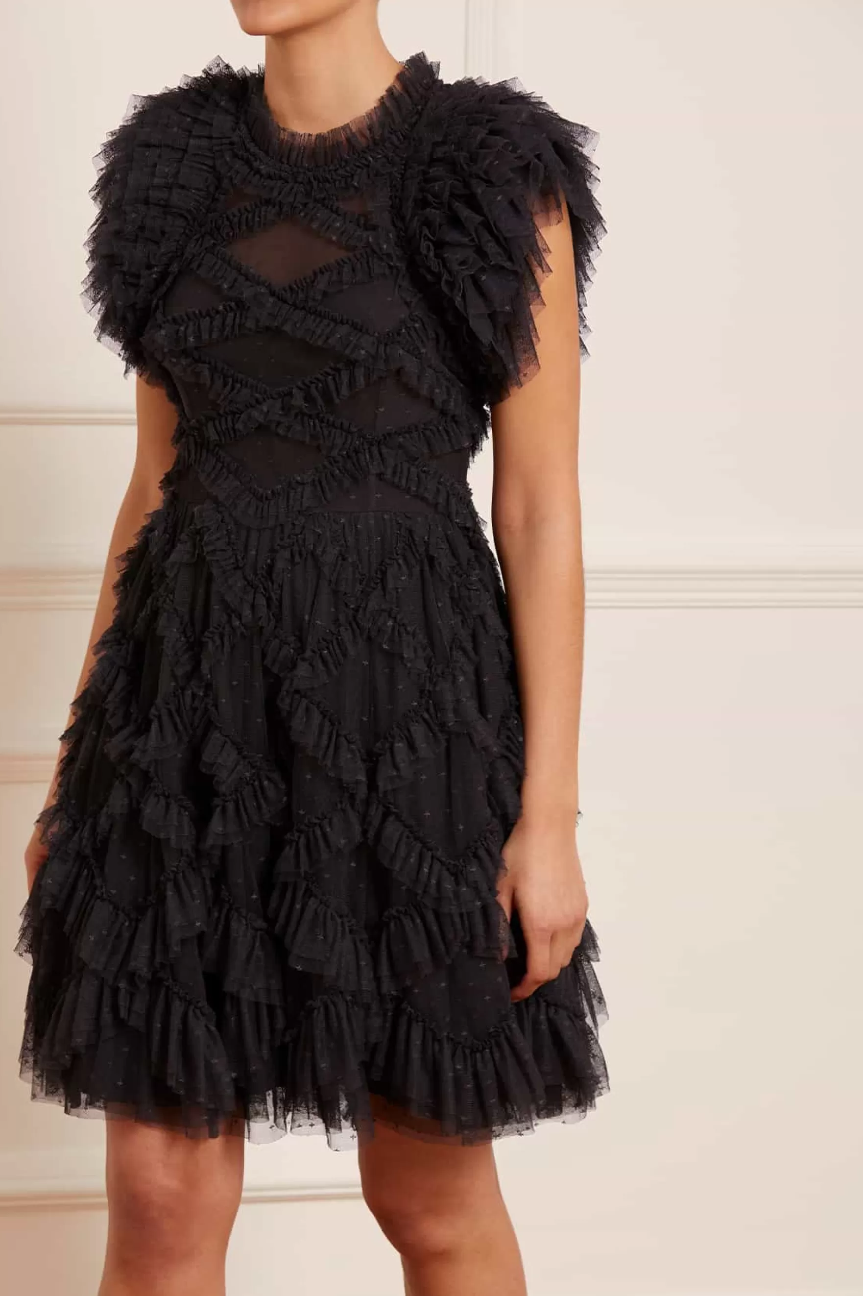 Needle & Thread Plus Size | Mini Dresses>Genevieve Ruffle Mini Dress Black