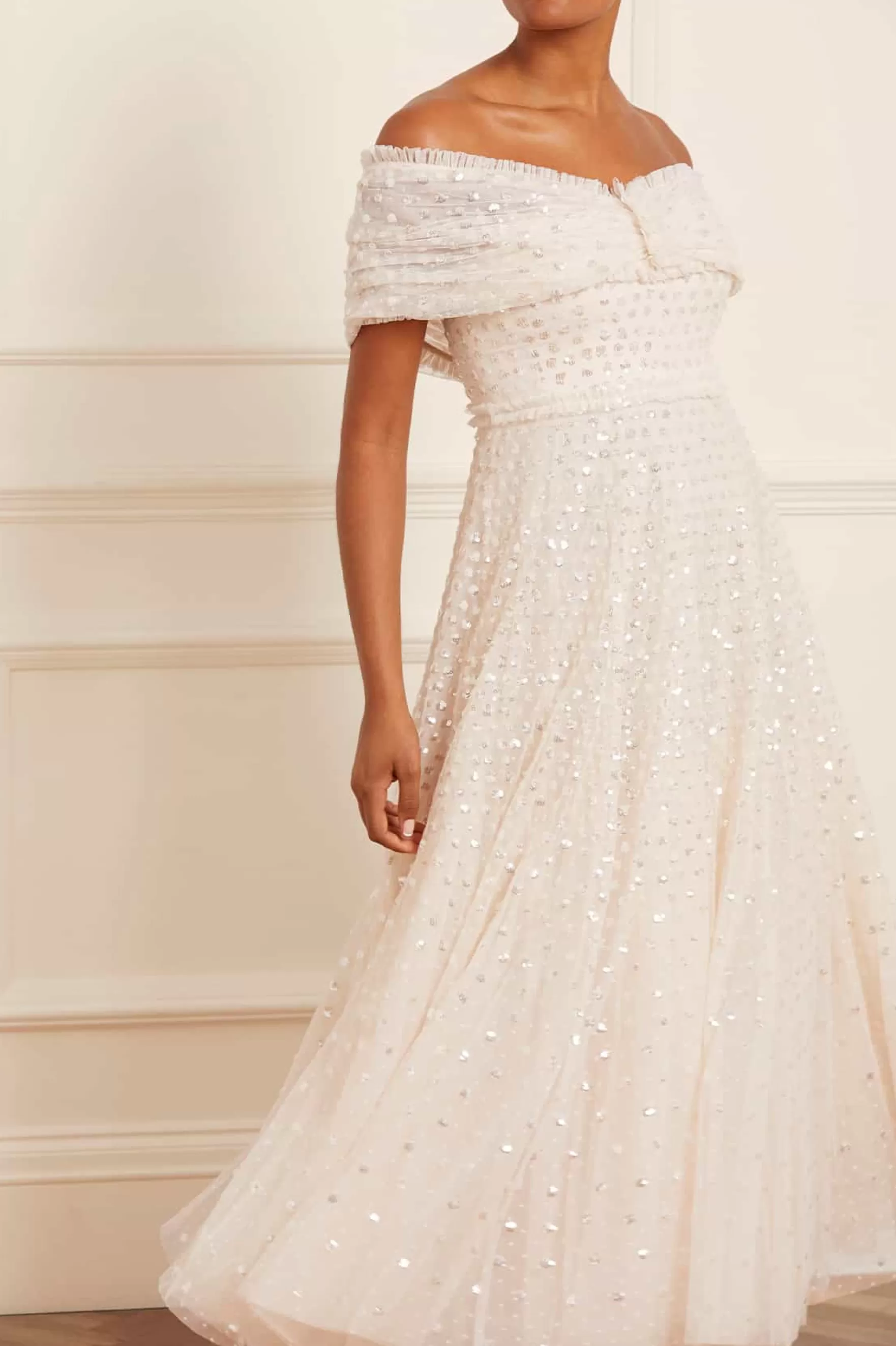 Needle & Thread Bridal | Plus Size>Grace Gloss Off-Shoulder Ankle Gown Champagne