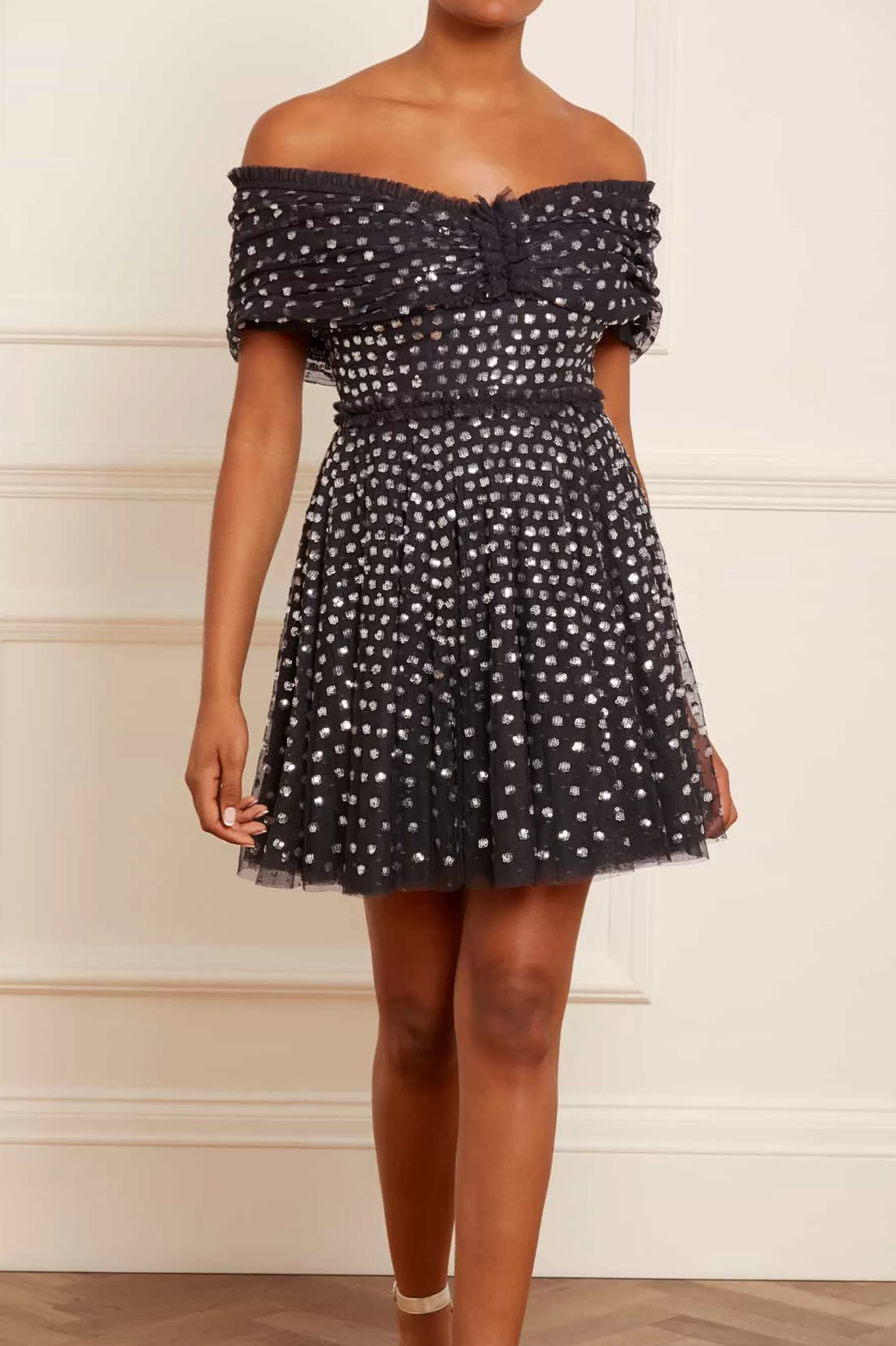Needle & Thread Plus Size | Mini Dresses>Grace Gloss Off-Shoulder Micro Mini Dress Black