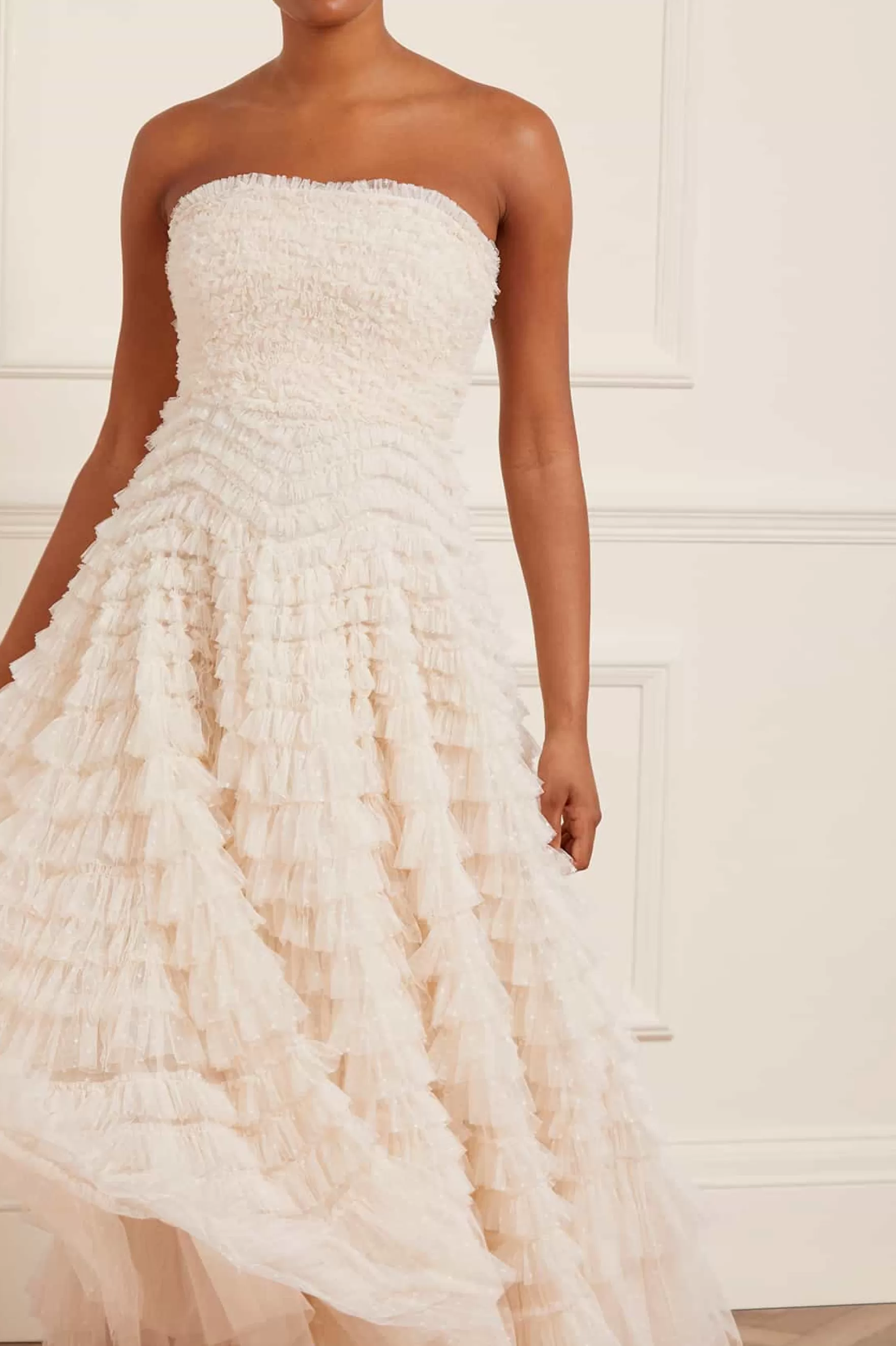Needle & Thread Bridal | Strapless Dresses>Hattie Ruffle Strapless Ankle Gown Champagne