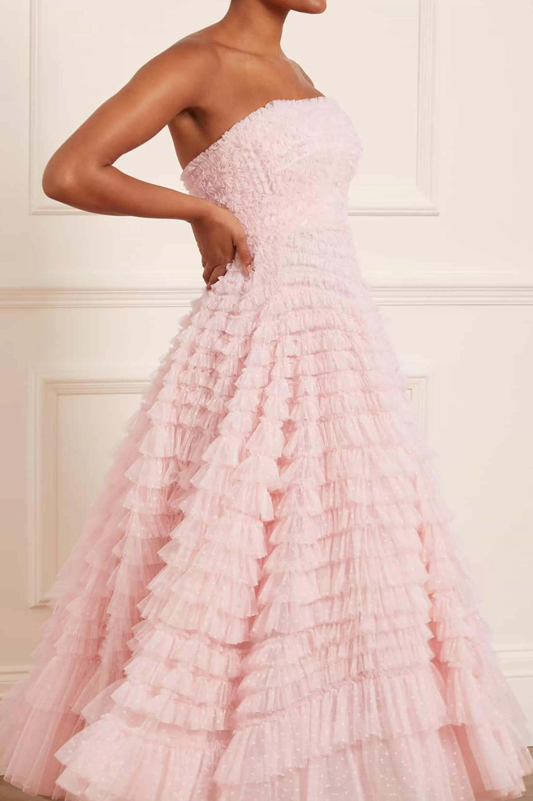 Needle & Thread Strapless Dresses | Evening Dresses>Hattie Ruffle Strapless Ankle Gown Pink