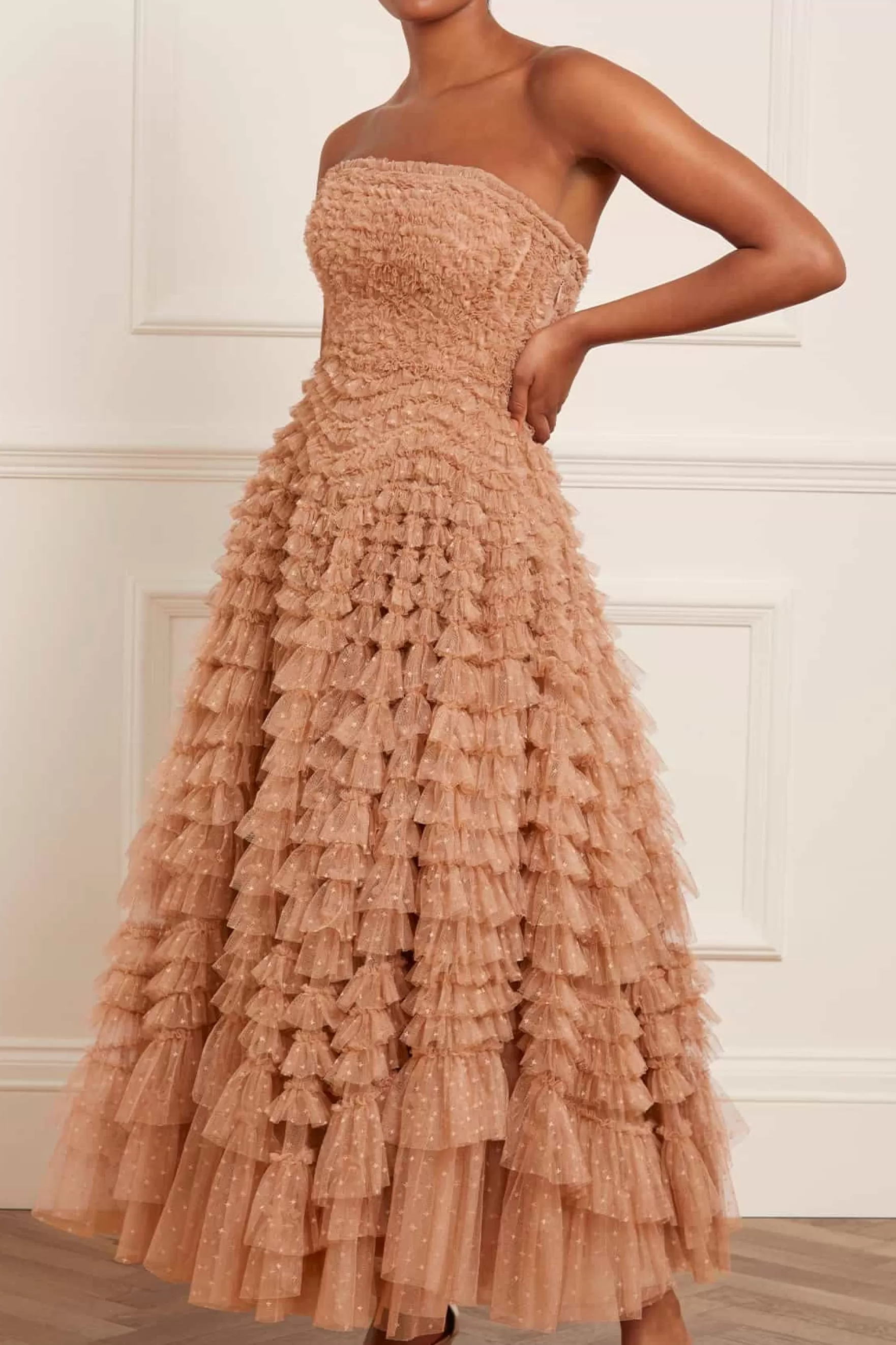 Needle & Thread Strapless Dresses | Evening Dresses>Hattie Ruffle Strapless Ankle Gown Beige