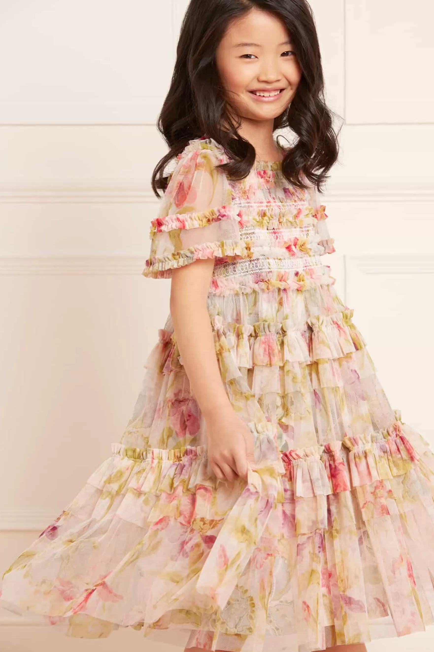 Needle & Thread Printed Dresses>Iris Smocked Kids Dress Multi