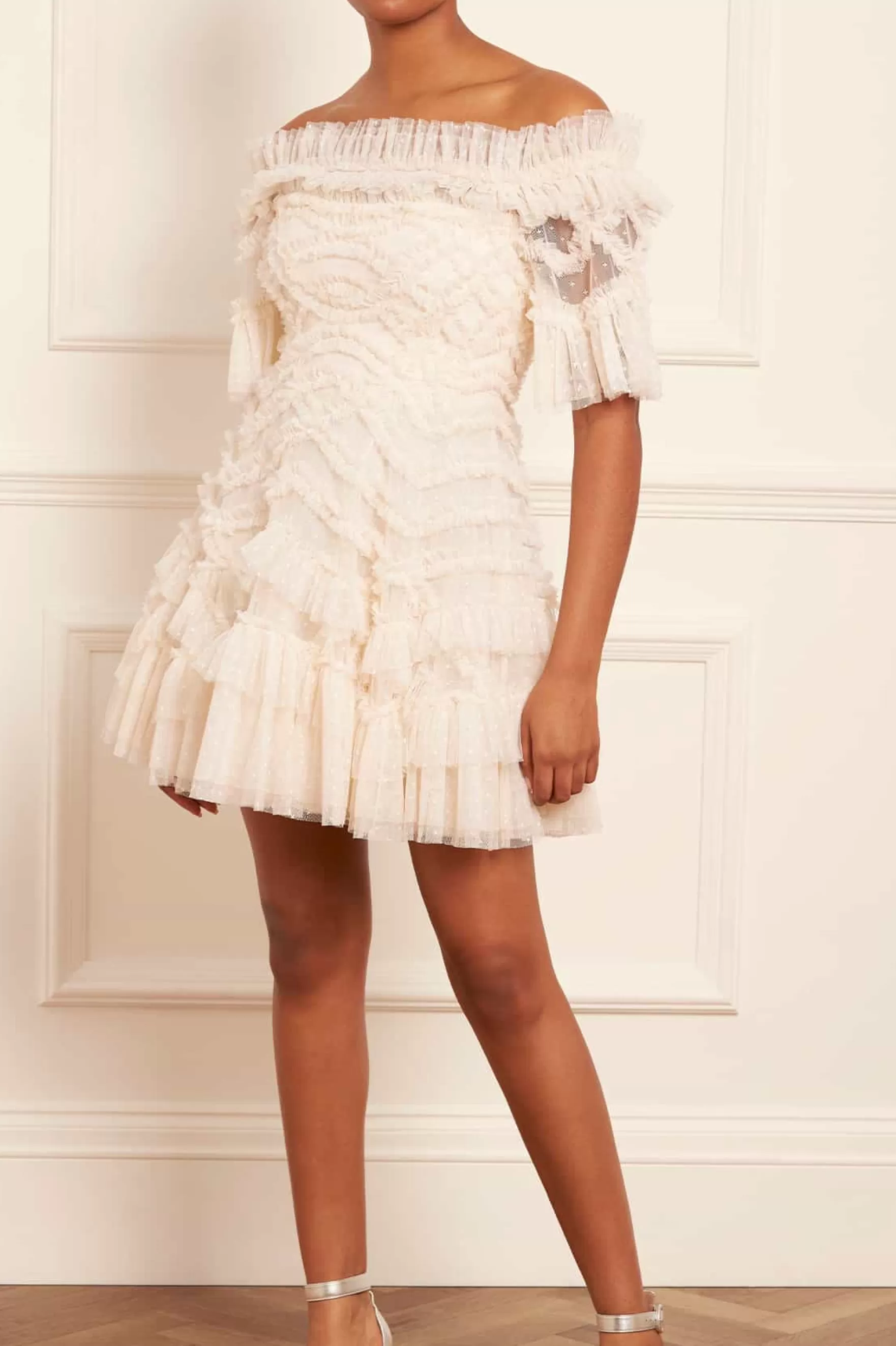 Needle & Thread Wedding Wardrobe | Bridesmaid>Lana Off-Shoulder Micro Mini Dress Champagne