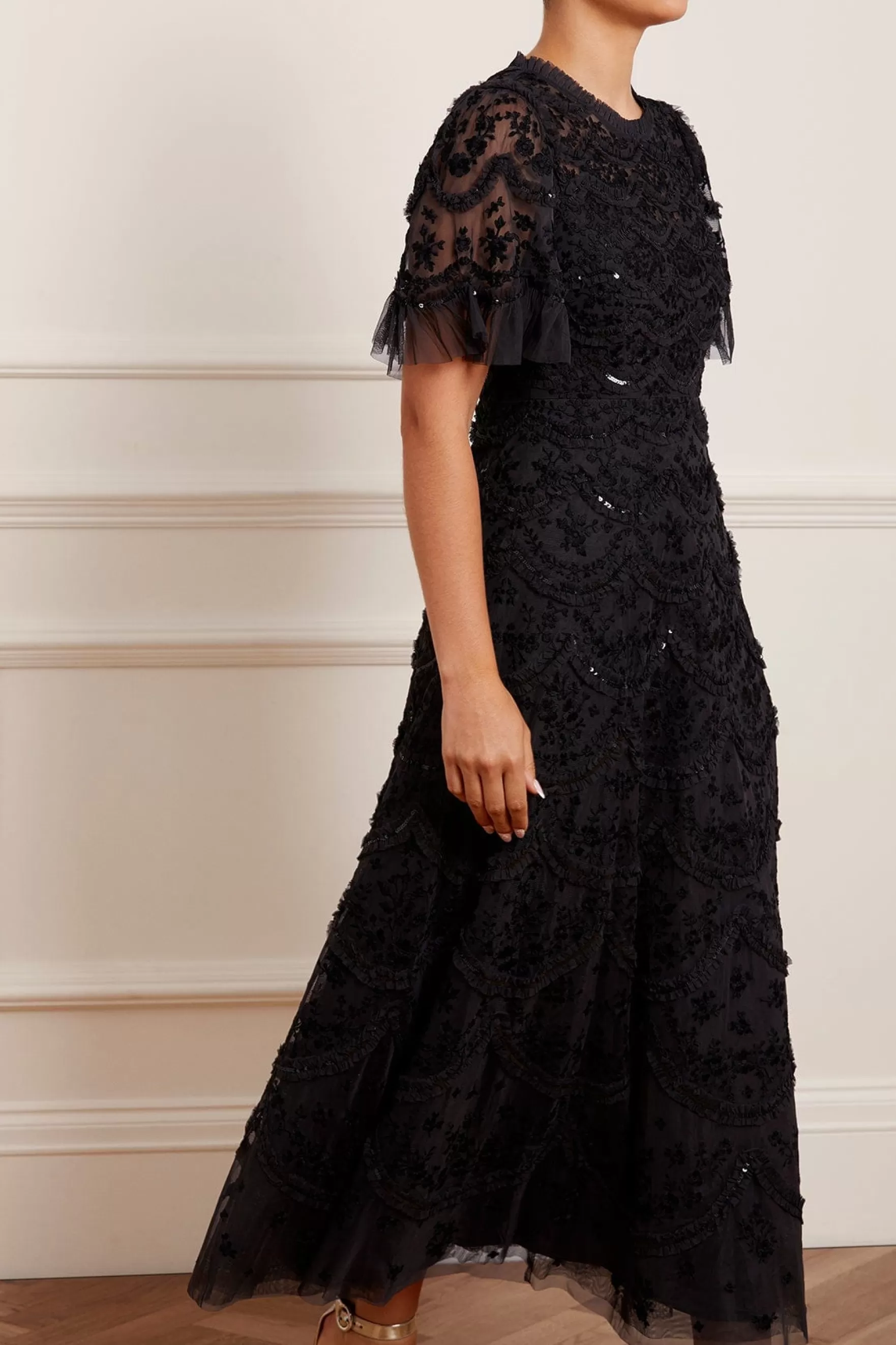 Needle & Thread Evening Dresses | Embroidered Dresses>Lily Bloom Ankle Gown Black