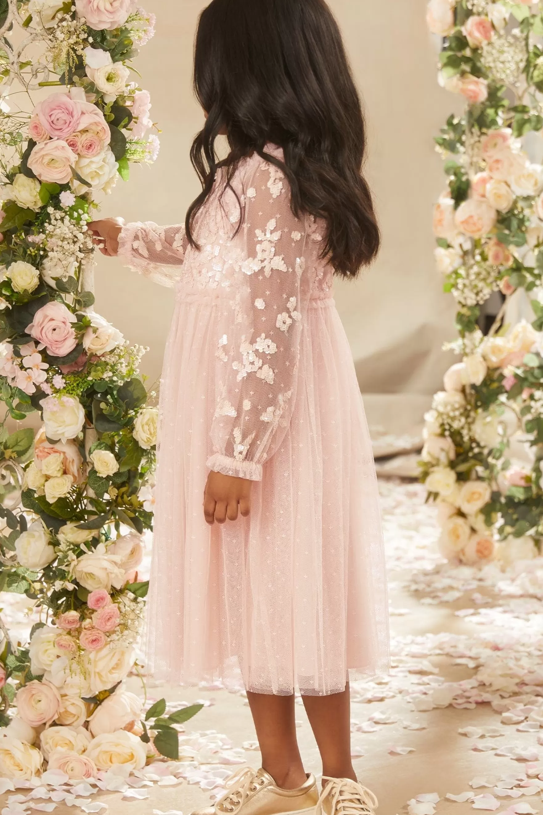 Needle & Thread Flower Girl | Flower Girl>Lilybelle Long Sleeve Kids Dress Pink