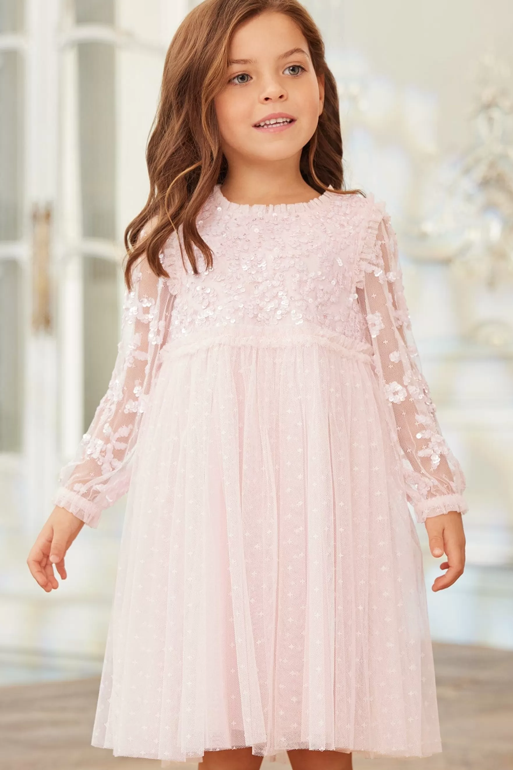 Needle & Thread Flower Girl | Flower Girl>Lilybelle Long Sleeve Kids Dress Pink