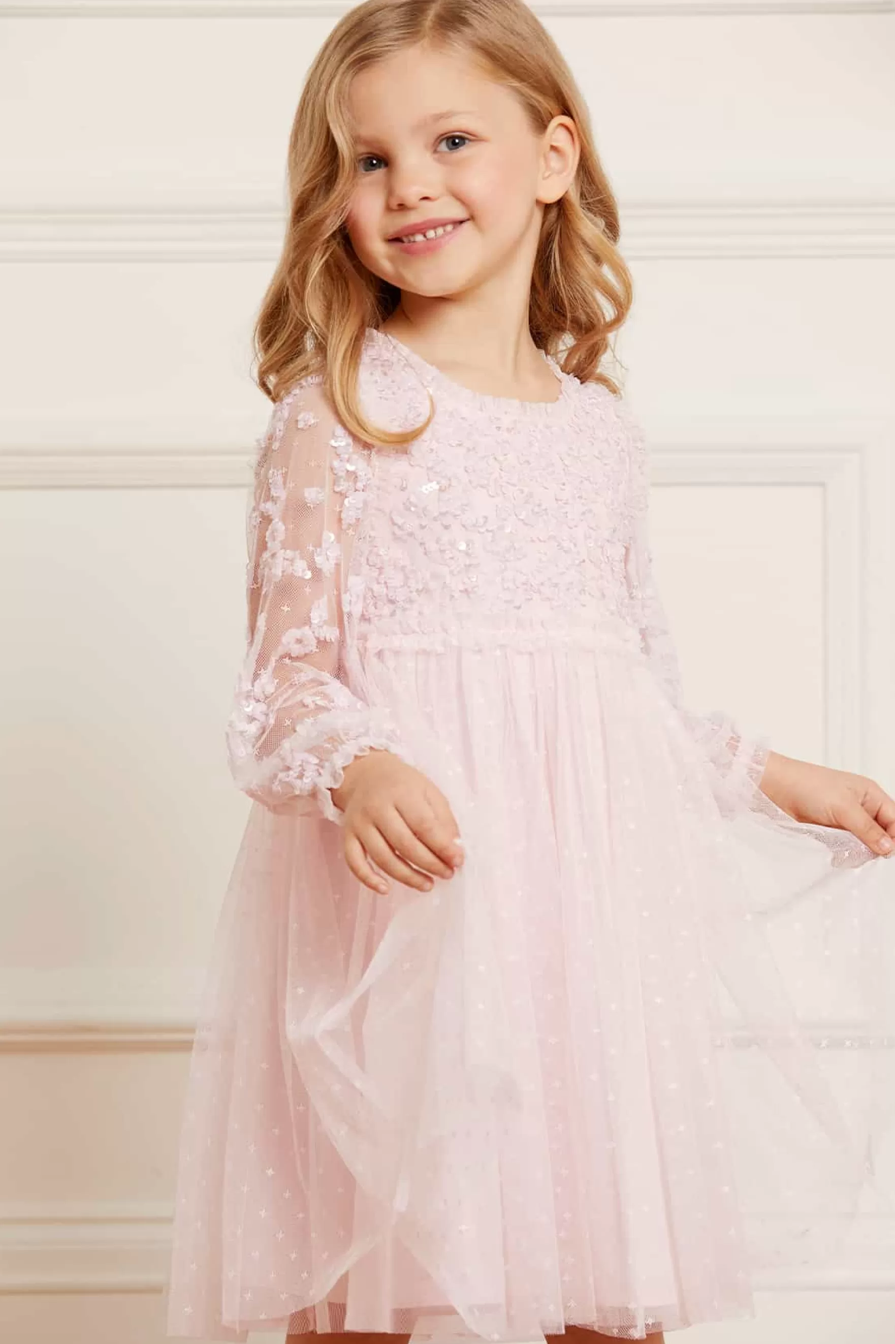 Needle & Thread Flower Girl | Flower Girl>Lilybelle Long Sleeve Kids Dress Pink
