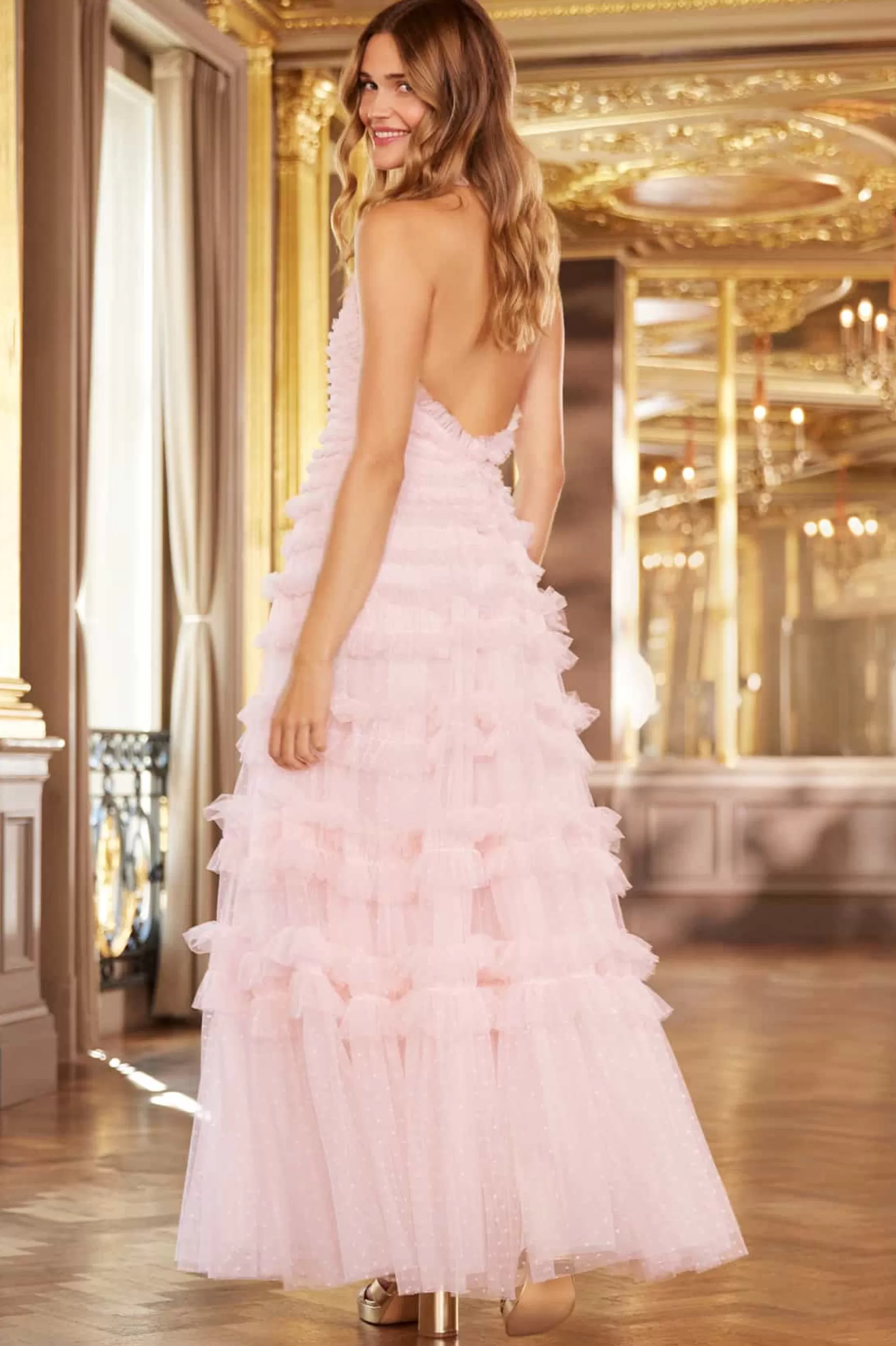 Needle & Thread Evening Dresses | All-Womenswear>Lisette Ruffle Halter Neck Gown Pink