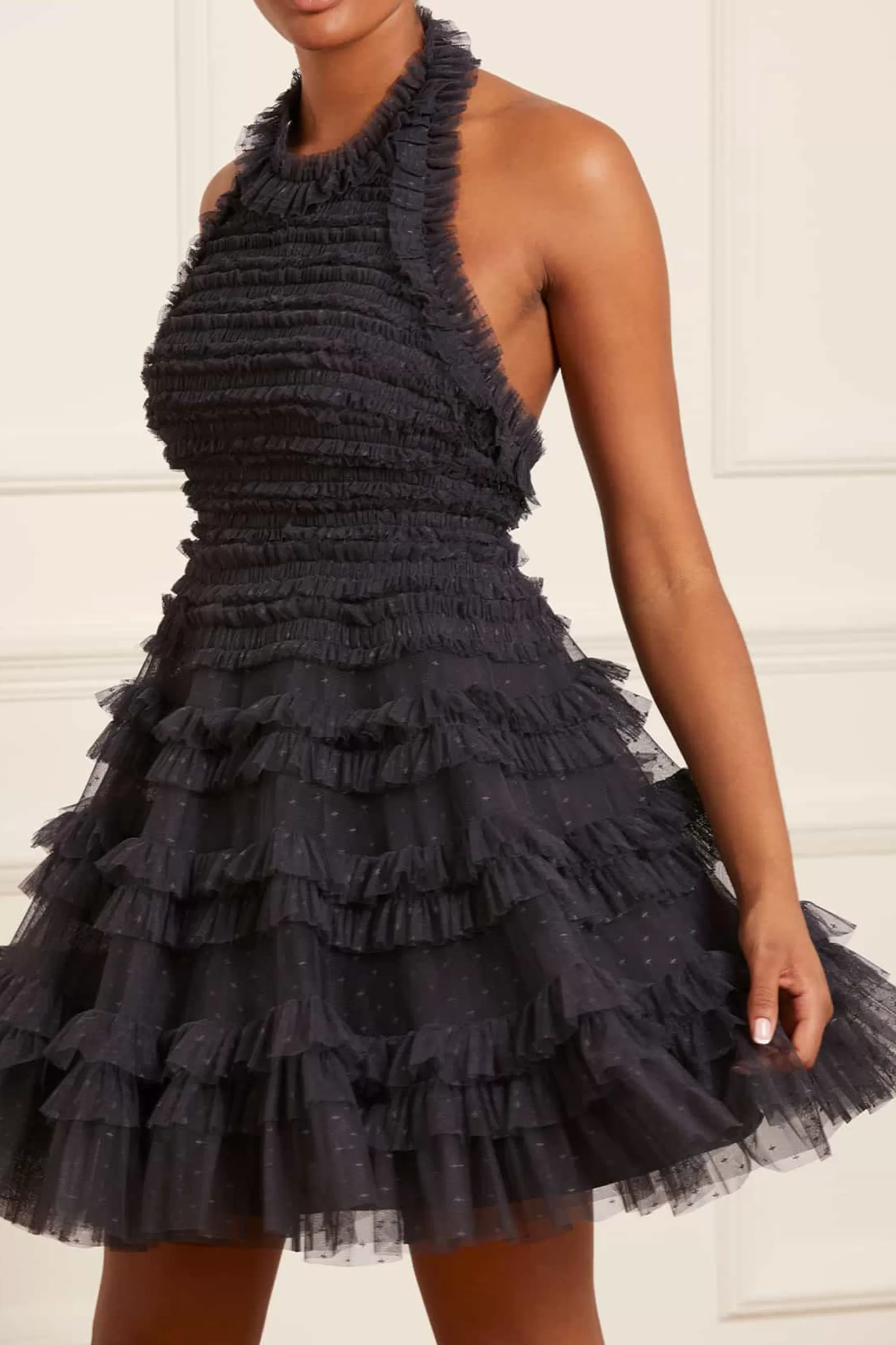Needle & Thread Wedding Guest | Mini Dresses>Lisette Ruffle Halter Neck Micro Mini Dress Black