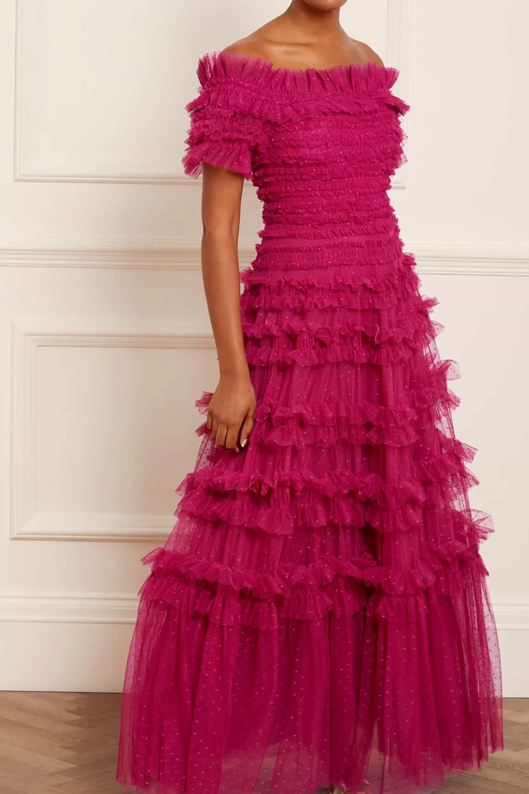 Needle & Thread Mother of the Bride | Evening Dresses>Lisette Ruffle Off Shoulder Gown Pink
