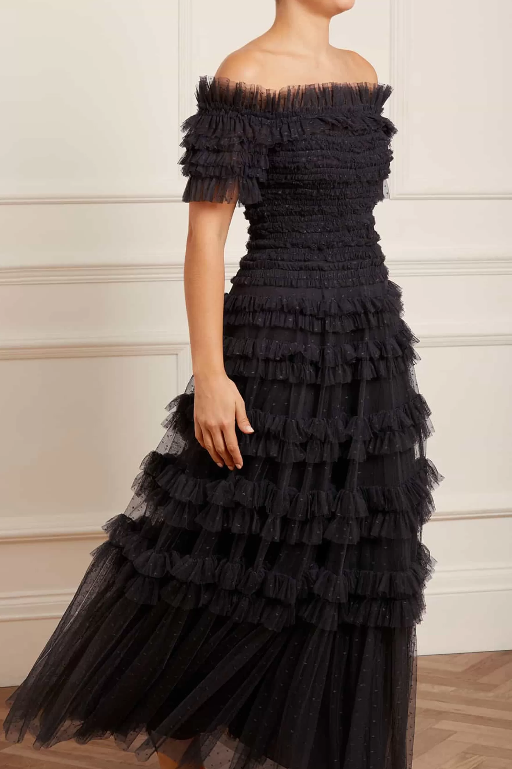 Needle & Thread Evening Dresses>Lisette Ruffle Off Shoulder Gown Black