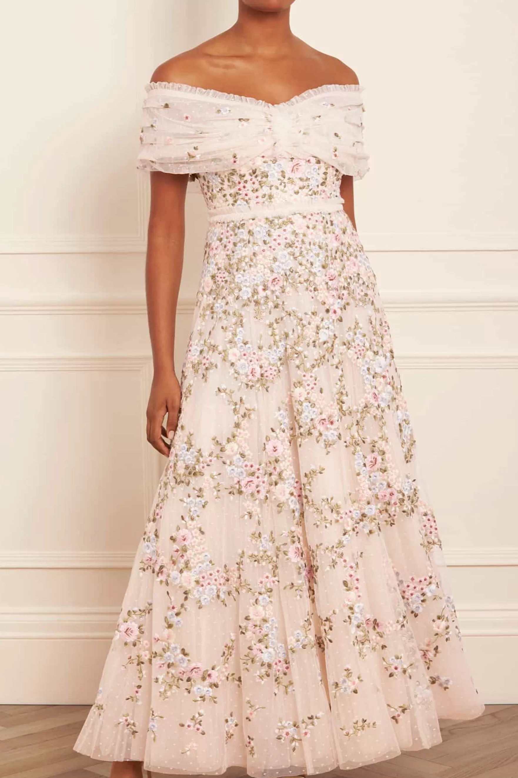 Needle & Thread Bridesmaid | All-Womenswear>Lunaria Wreath Off-Shoulder Gown Champagne