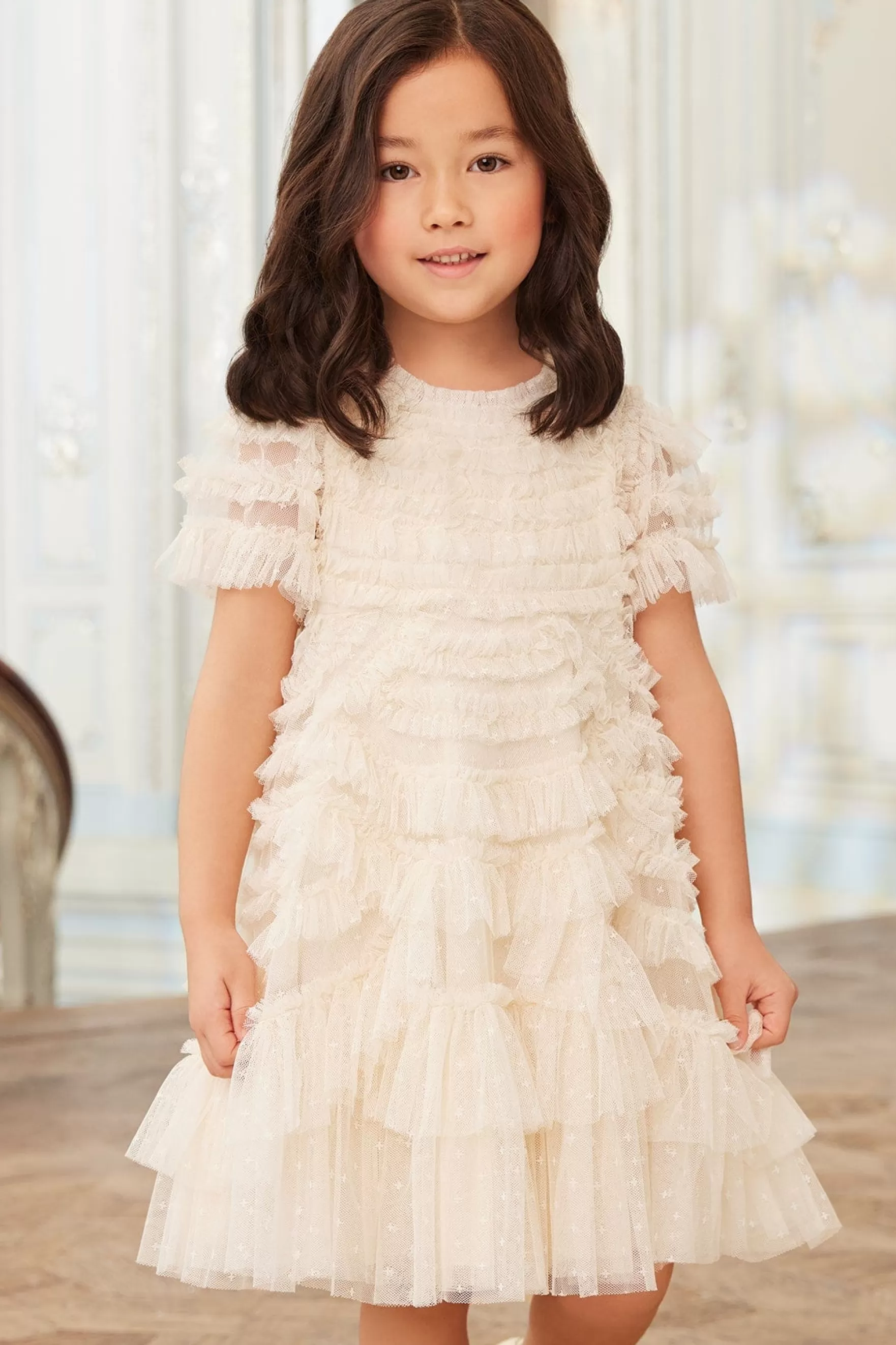 Needle & Thread Flower Girl | Flower Girl>Marilla Ruffle Kids Dress Champagne