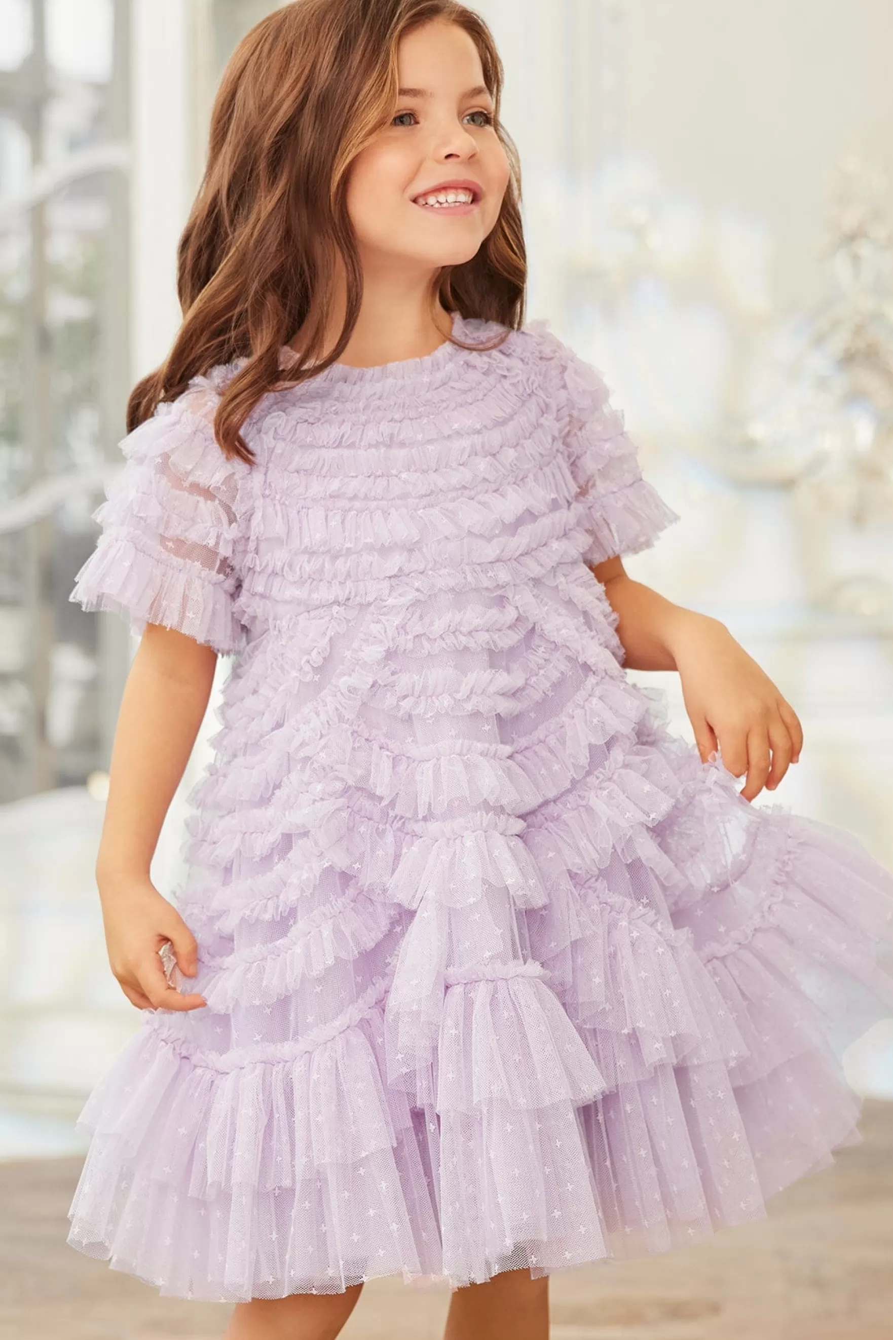 Needle & Thread Flower Girl | Flower Girl>Marilla Ruffle Kids Dress Purple