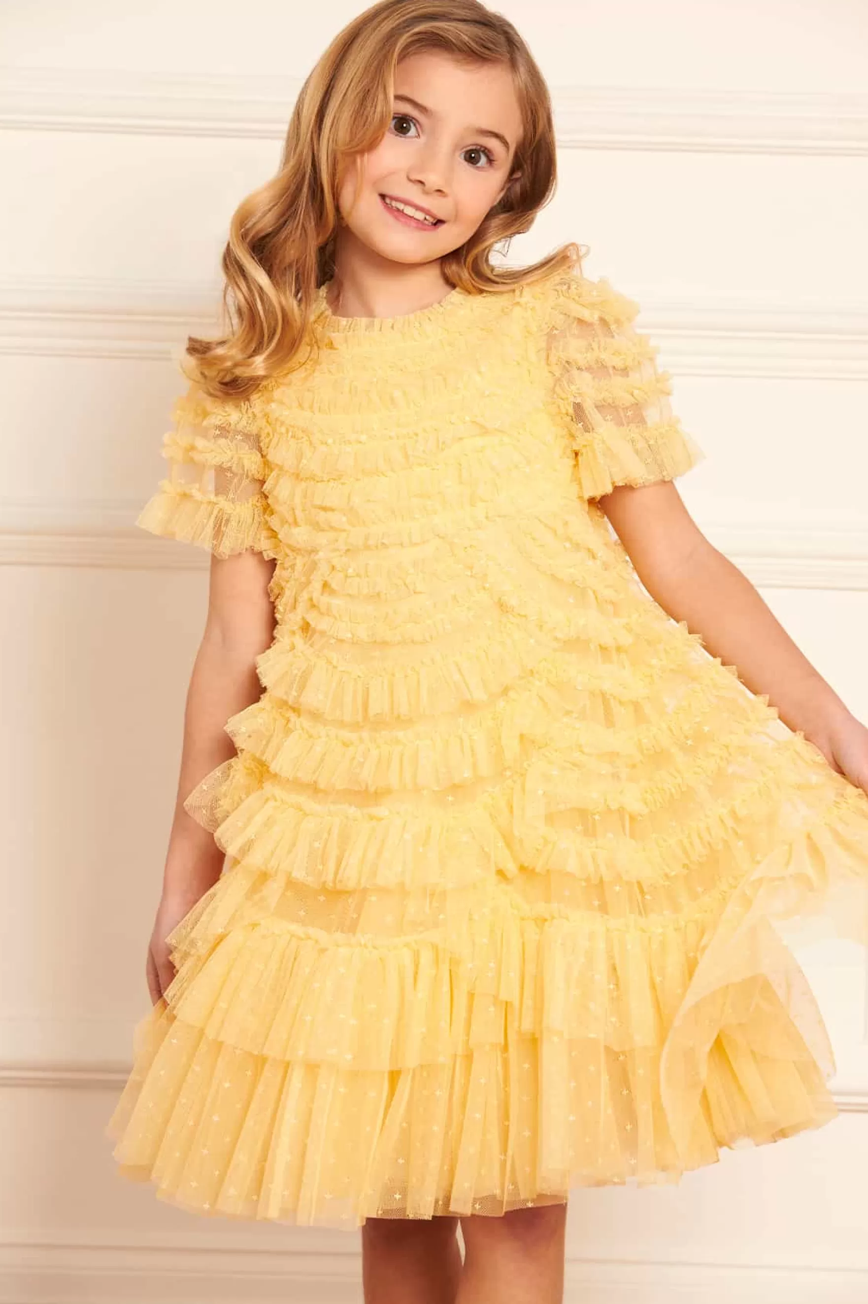 Needle & Thread Responsibly Sourced>Marilla Ruffle Kids Dress Yellow