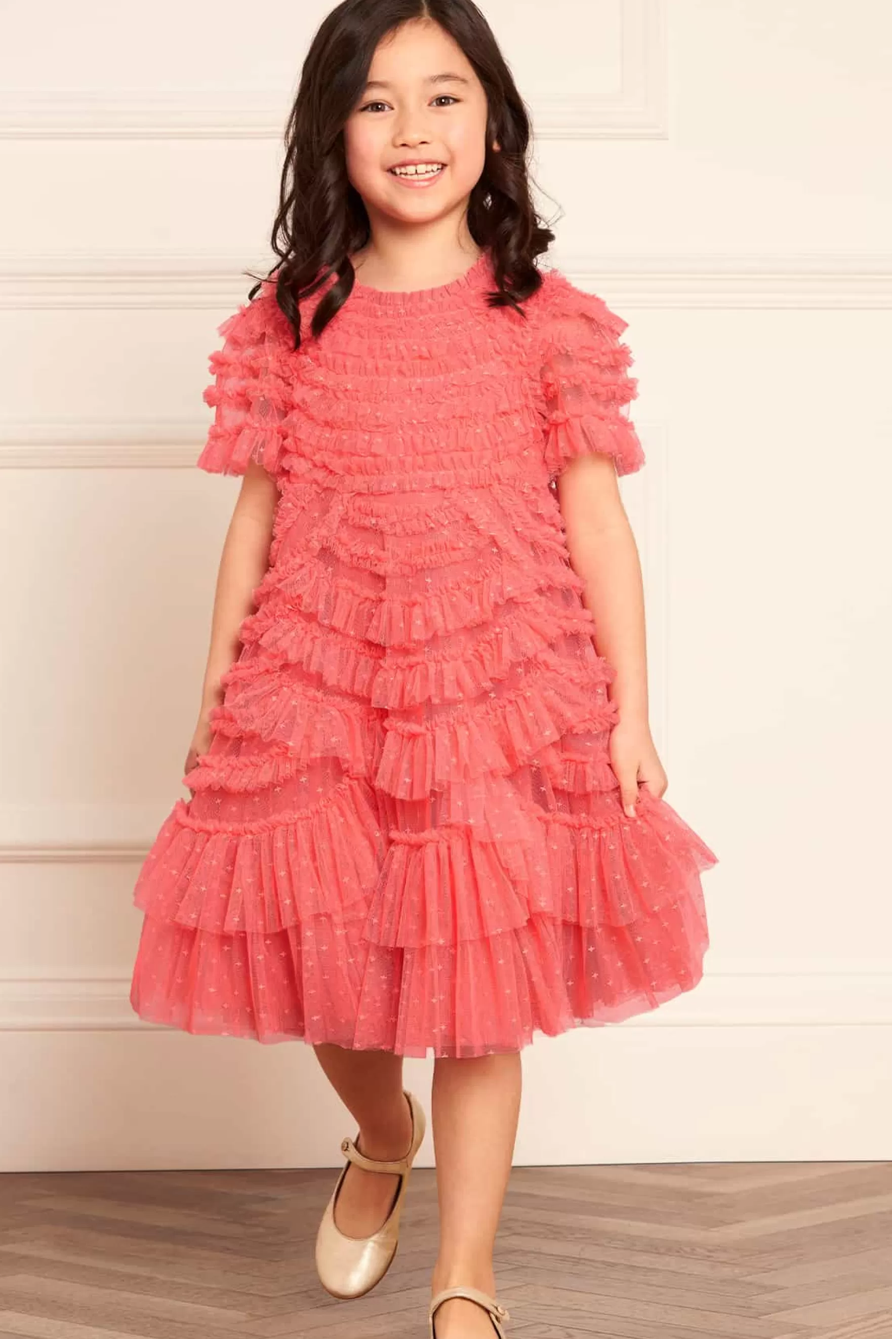 Needle & Thread Responsibly Sourced>Marilla Ruffle Kids Dress Pink