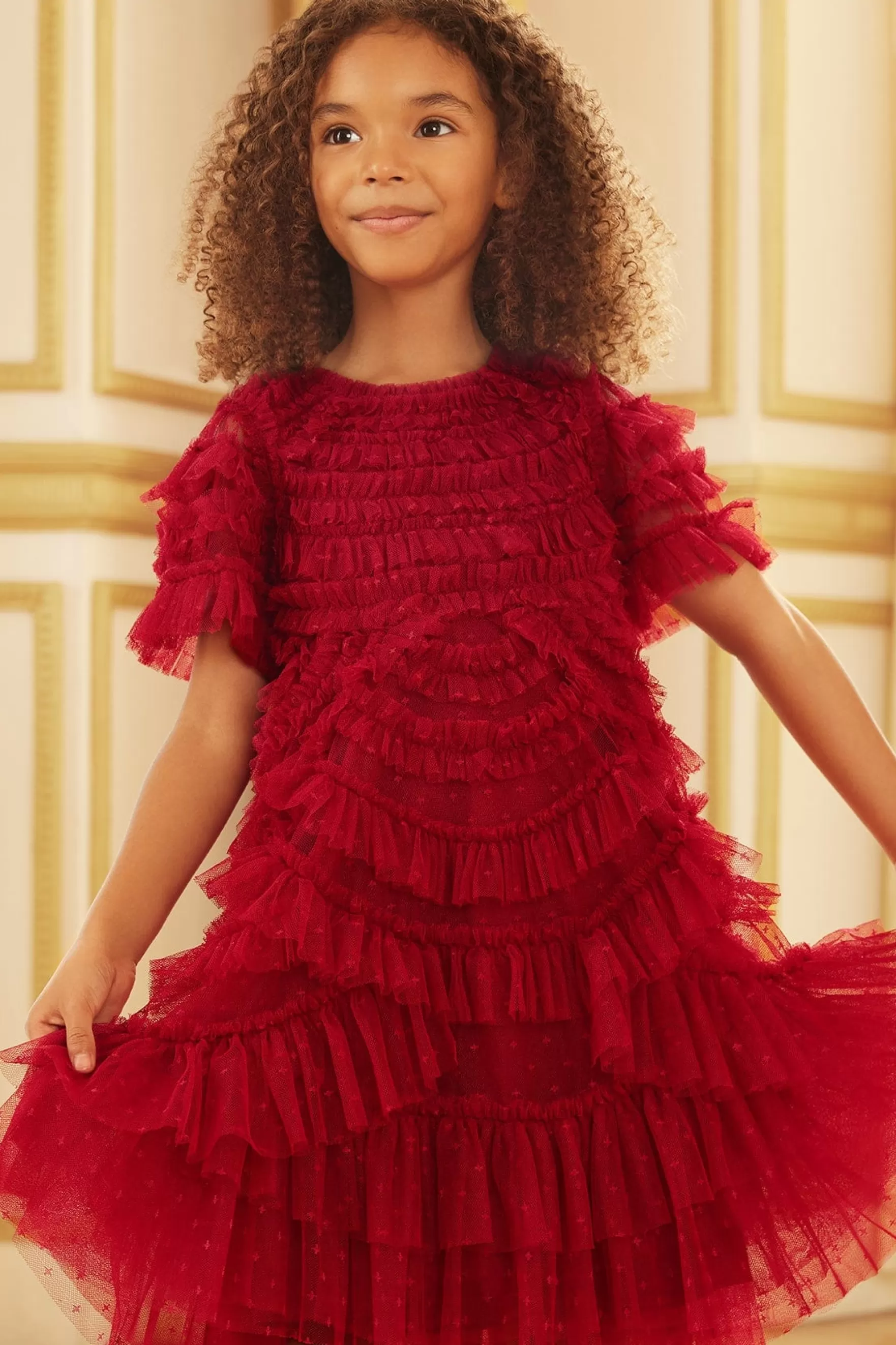 Needle & Thread Responsibly Sourced>Marilla Ruffle Kids Dress Red