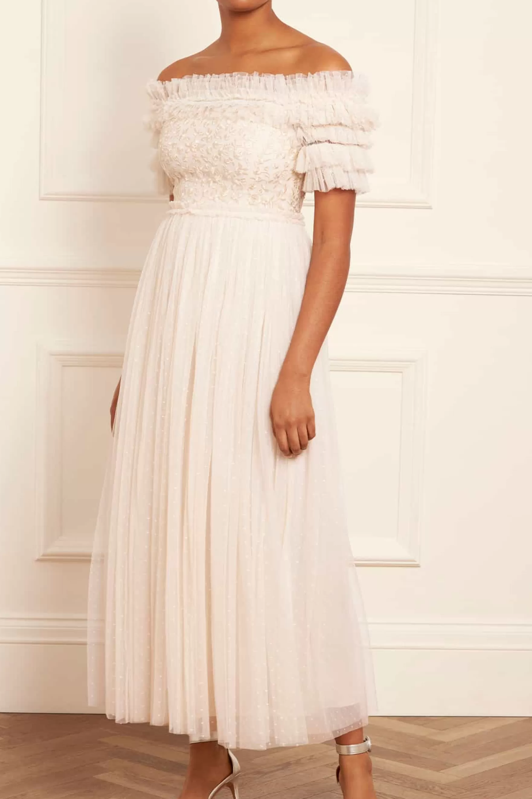 Needle & Thread Bridesmaid | Bridal>Midsummer Lace Bodice Off-Shoulder Ankle Gown Champagne