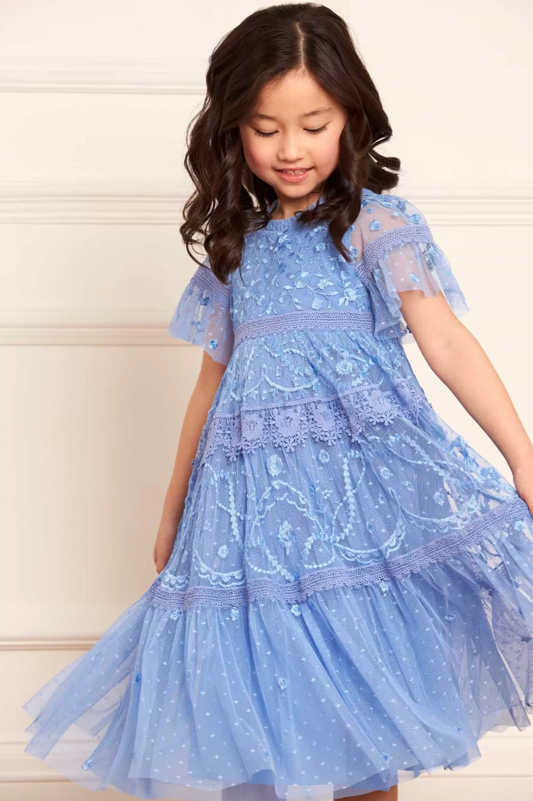 Needle & Thread Embroidered Dresses | Responsibly Sourced>Midsummer Lace Kids Dress Blue