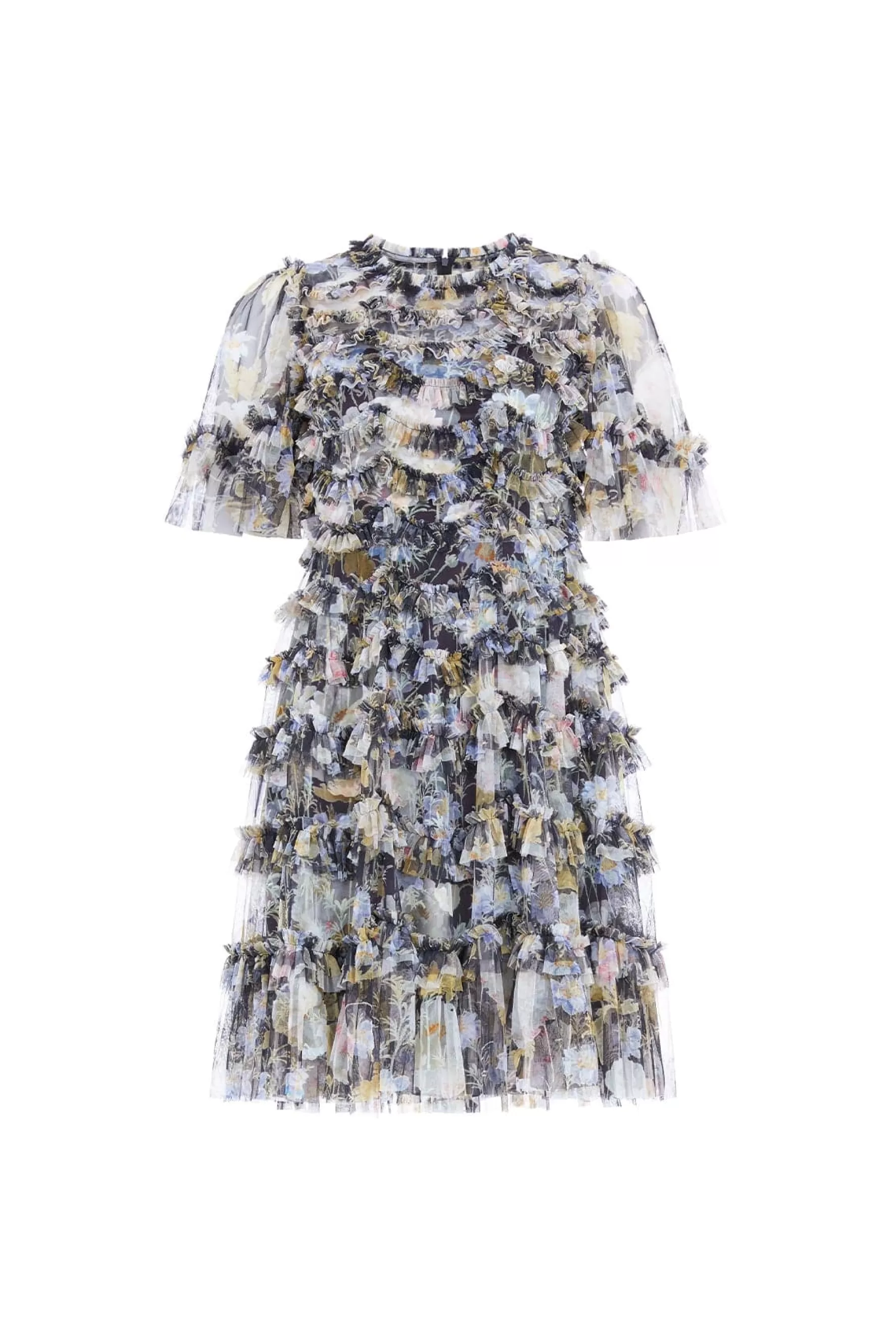 Needle & Thread Wedding Guest | Plus Size>Moonlight Petals Round Neck Mini Dress Black