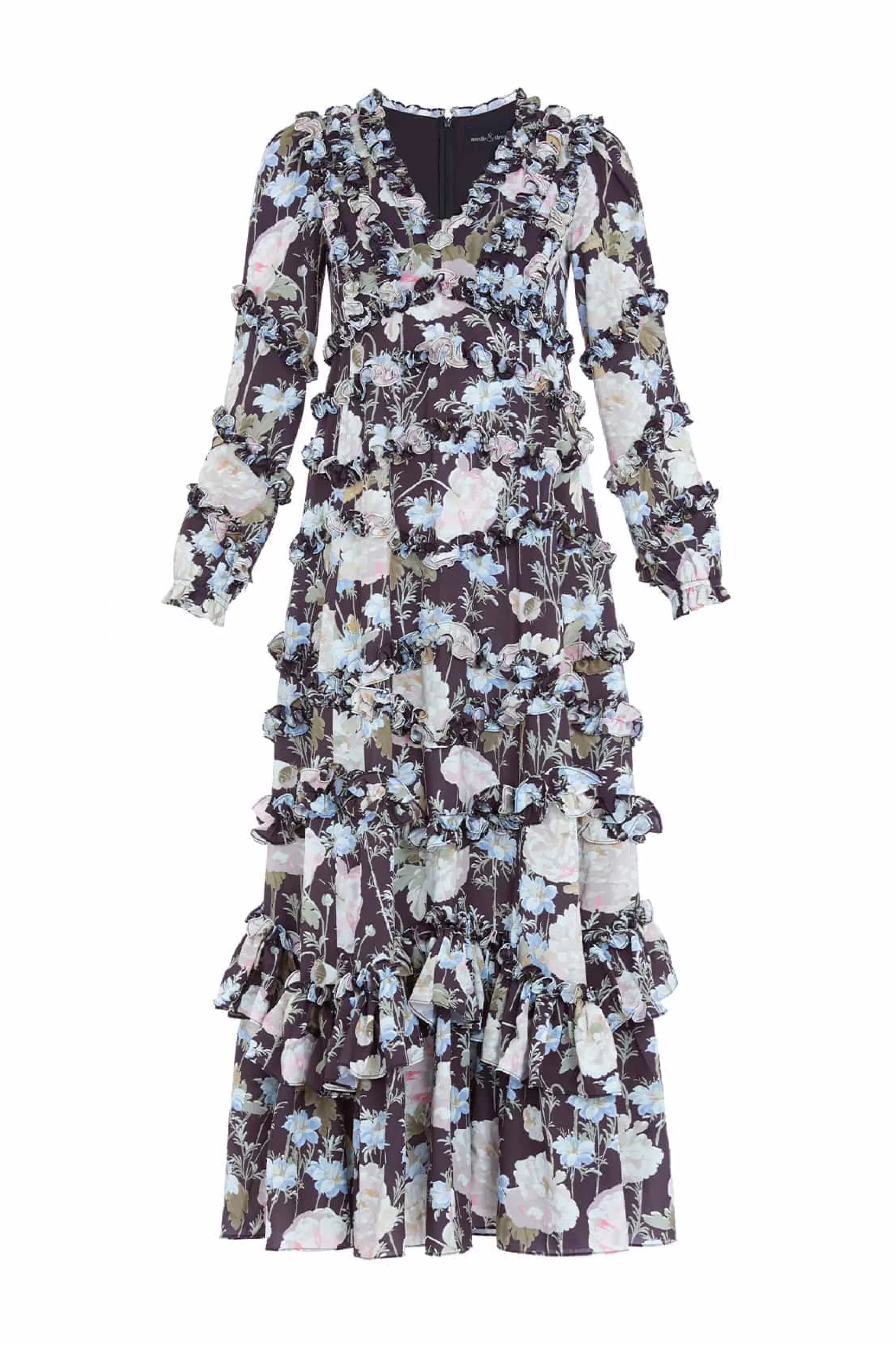 Needle & Thread Wedding Guest | Day Dresses>Moonlight Petals V-Neck Crepe Ankle Gown Black
